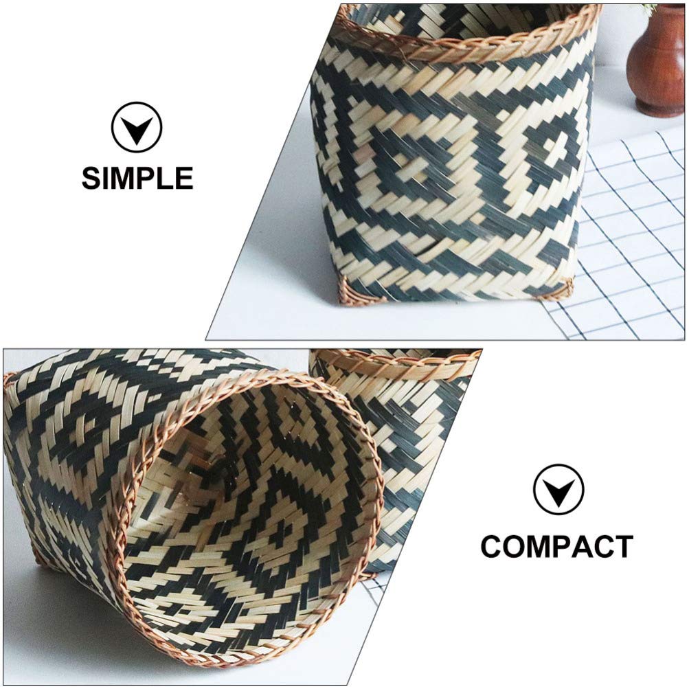 BESPORTBLE 1pc Bamboo Waste Basket - Eco-Friendly Trash Can, Storage Bin, Decorative Organizer for Home, Office, Bathroom & Kitchen - Perfect for Garbage, Flower Arrangement, Paper Recycling & Laundry (Natural Woven Design)