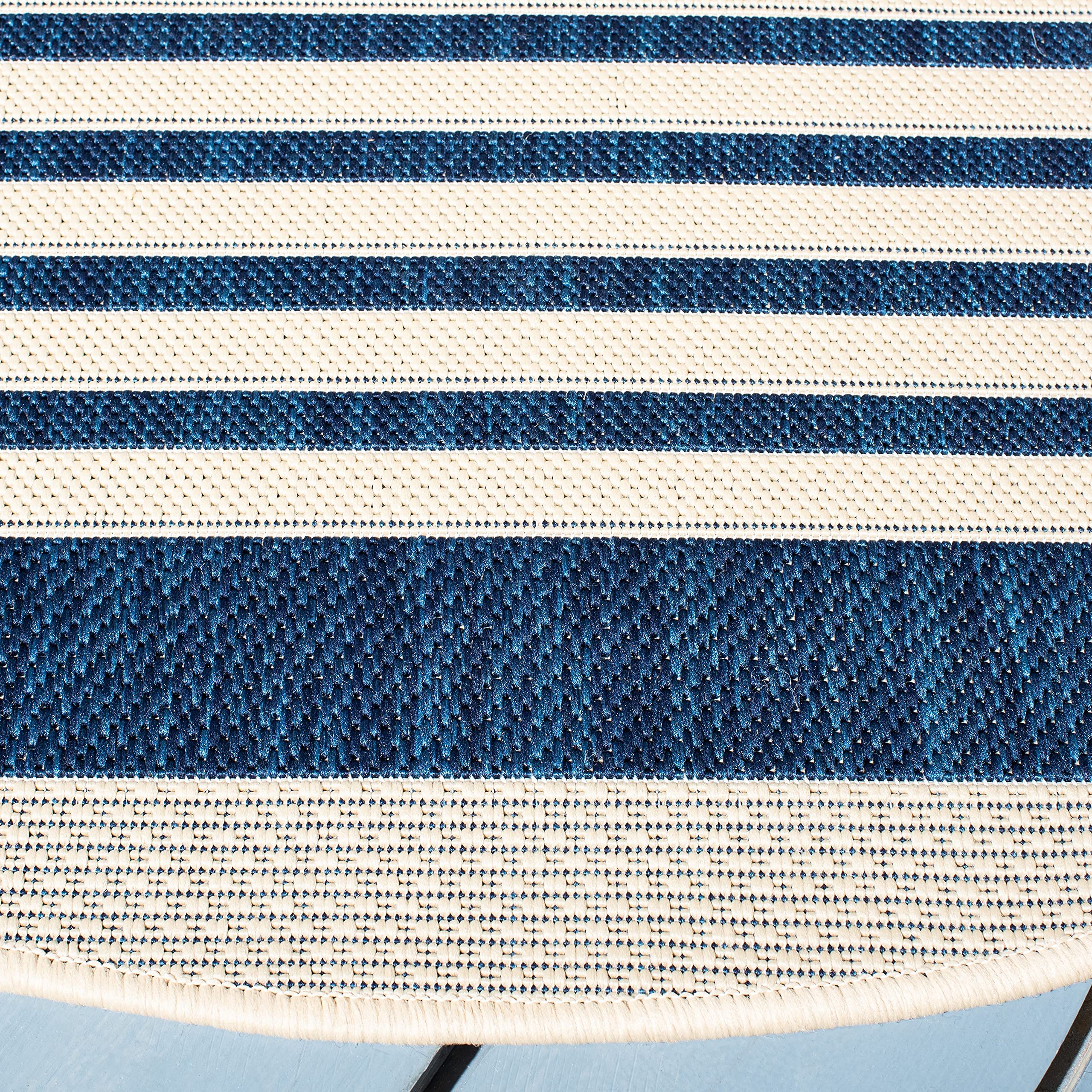 SAFAVIEH Courtyard Collection 7'1 Round Navy & Beige Indoor Outdoor Area Rug - Non-Shedding, Washable, Easy Care - Perfect for Patio, Backyard, Mudroom, Living Room & Bedroom (CY6062-268)