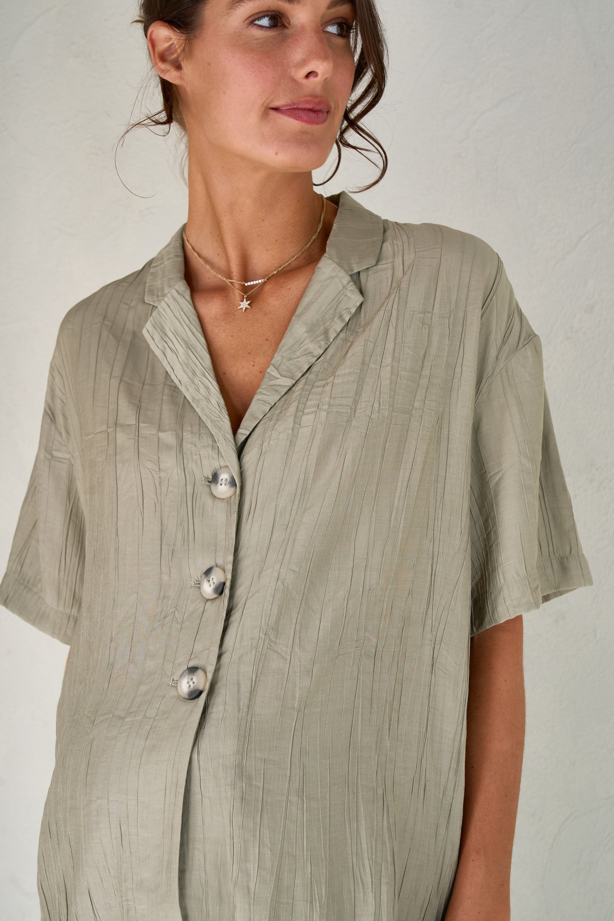 Ease Away Crinkle Shirt - Soft Khaki Comfort Wear | Perfect for Casual Outings, Office Wear & Travel Outfits