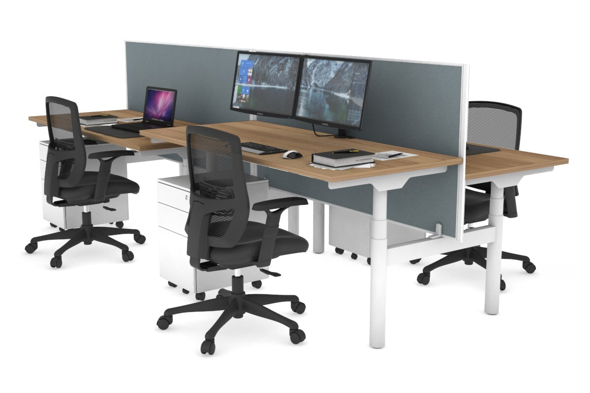 Flexi Premium Height Adjustable 4-Person H Bench Workstation - White Frame [1800L x 700W] - Ideal for Office, Coworking Spaces & Home Offices