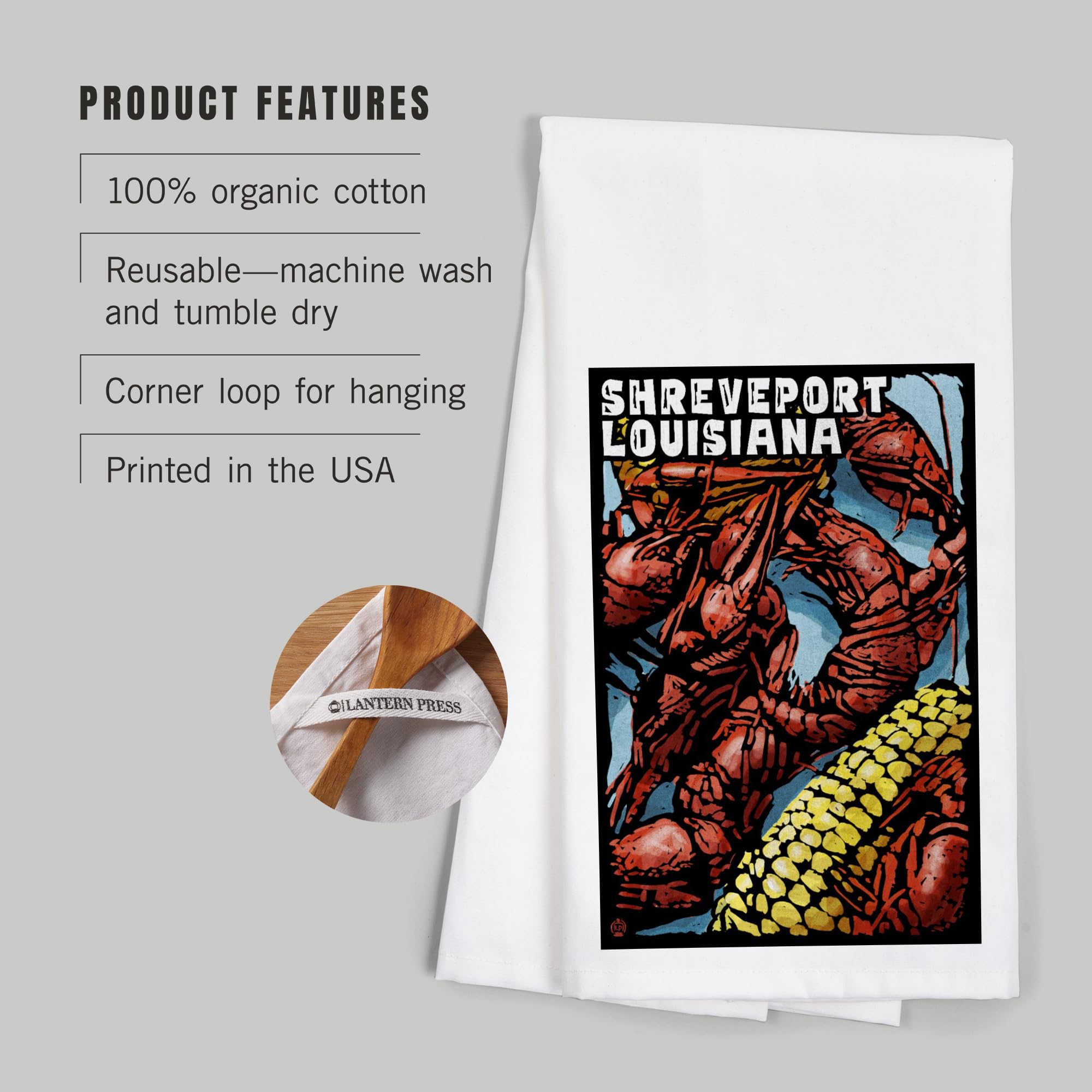 Lantern Press Shreveport Louisiana Crawfish Scratchboard Tea Towel - 100% Cotton Decorative Hand Towel for Kitchen & Home | Perfect for Cooking, Gifting & Farmhouse Decor