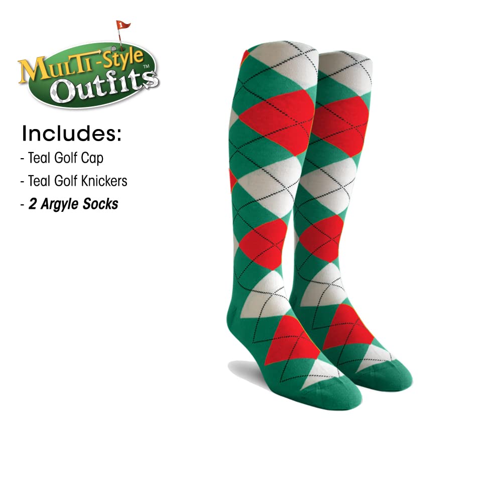 Men's Teal Golf Outfit Set - Matching Knickers, Cap & 2 Over-The-Calf Socks - Stylish Golf Attire for Casual Play & Tournaments