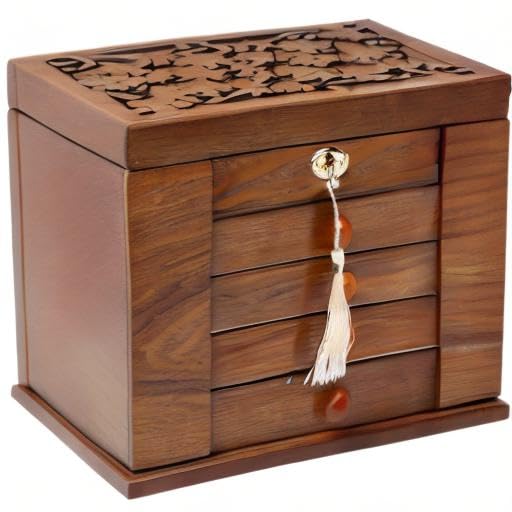 Changsuo Solid Wood Jewelry Box with Lock & Key - Premium Cherry Wood Organizer for Necklaces, Rings, Watches | Secure Storage Case for Women's Jewelry Collection | Perfect for Bedroom Vanity, Travel & Gift Giving