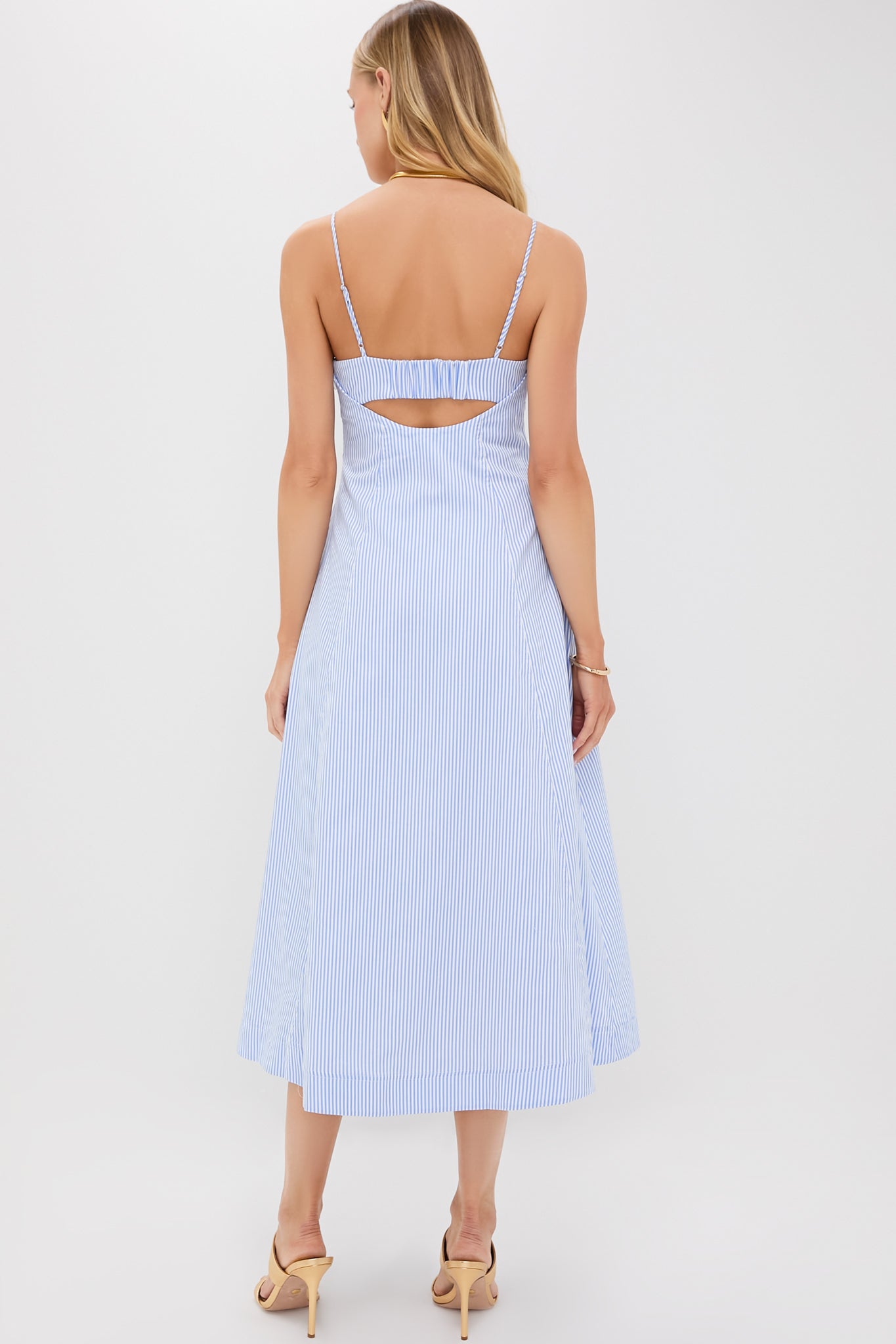 Blue Hydrangea Stripe Honor Cami Midi Dress - Women's Floral Summer Dress for Beach Vacation & Date Night Outfits