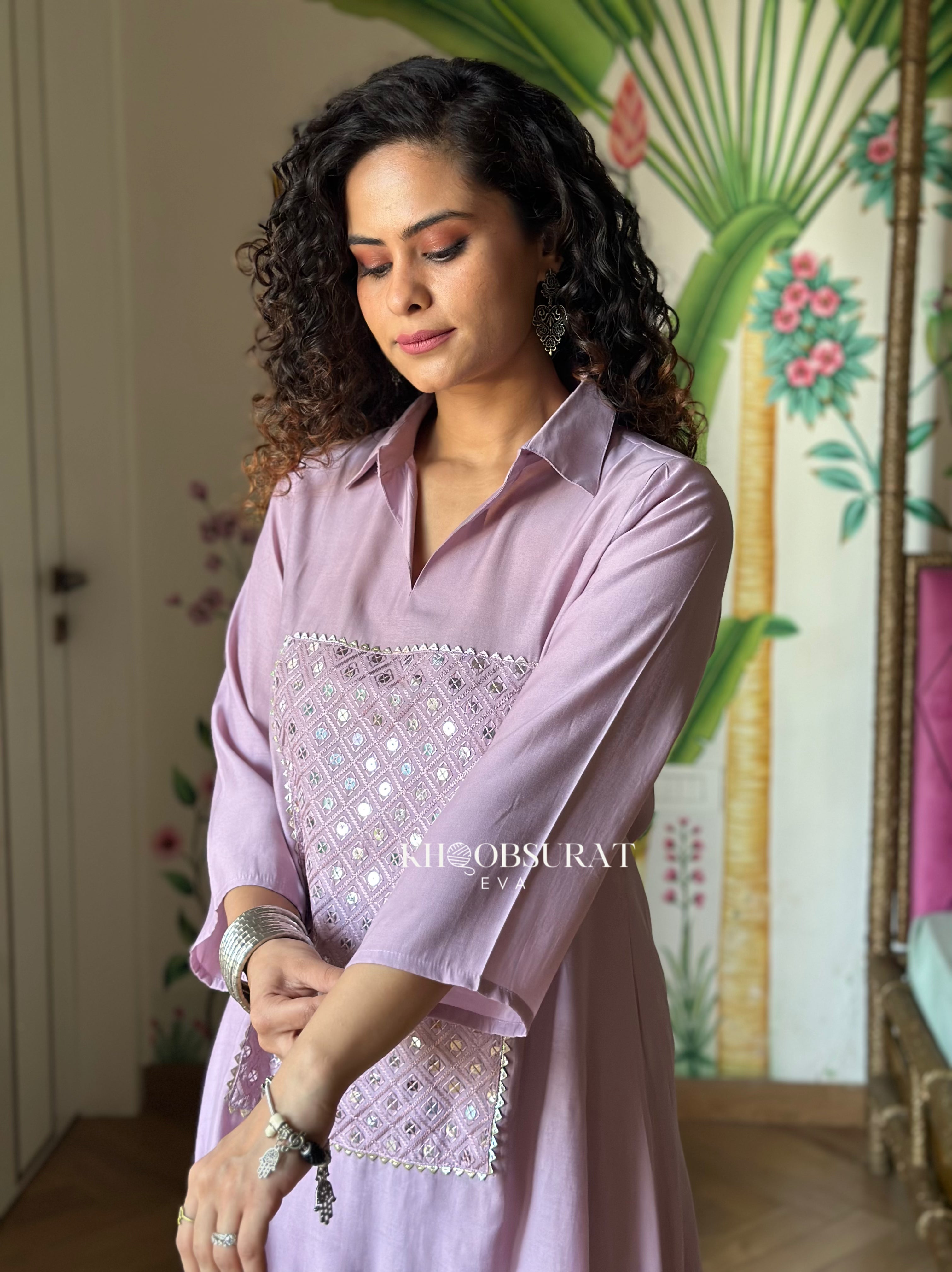 Lavender Sequin Kurta Set for Women | Elegant Embroidered Indian Ethnic Outfit | Perfect for Festivals, Weddings & Special Occasions