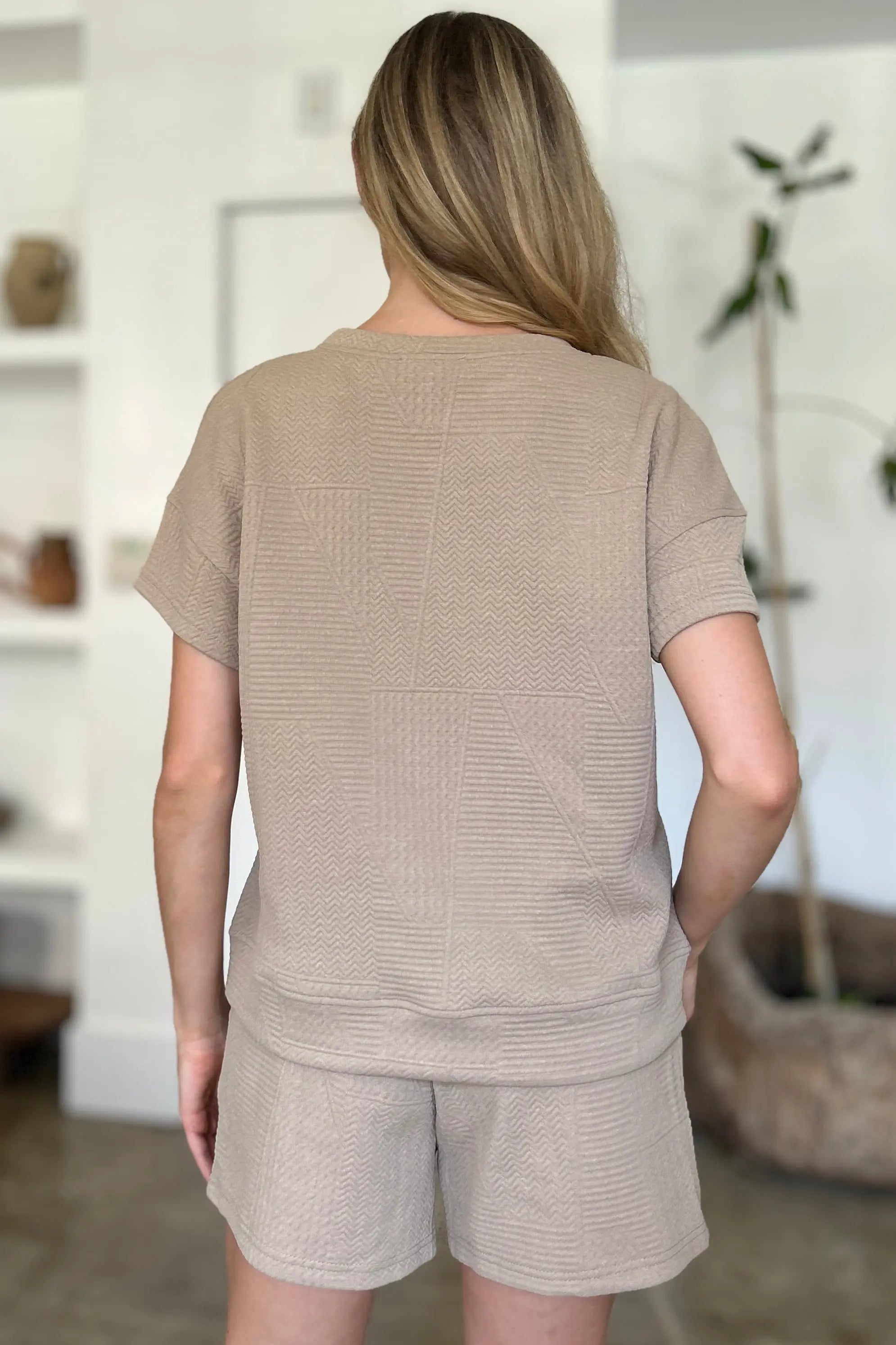 Double Take Full Size Textured Short Sleeve Top & Shorts Set - Women's Casual Summer Outfit for Beach, Yoga & Lounge Wear