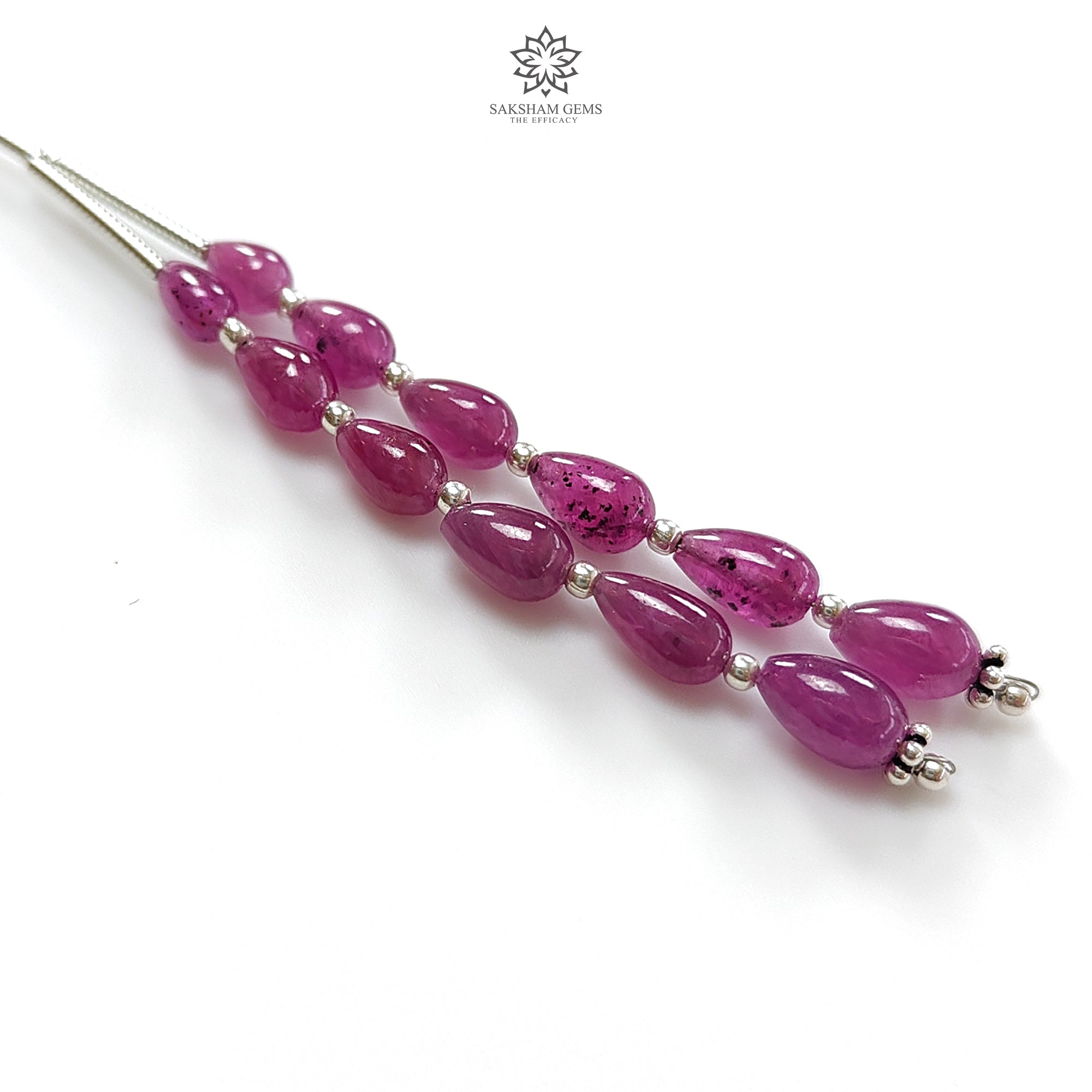 Natural Untreated Purple Ruby Loose Beads - 14.20cts Cabochon Teardrop Beads (5mm & 7mm) for Jewelry Making, DIY Bracelets & Necklaces - 1 Strand