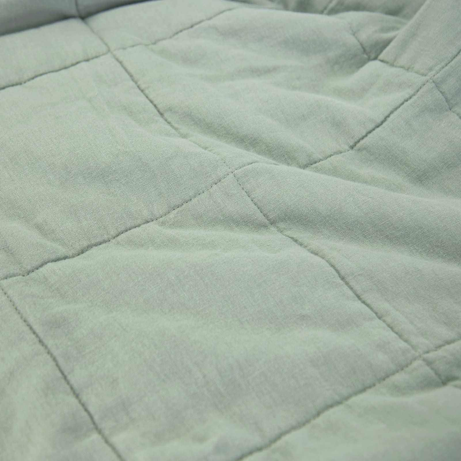Meadow Park Stonewashed Linen Blend Box Stitch Quilt Set with Matching Pillow Shams - 3 Piece Queen Size Bedding in Sage Green | Cozy Farmhouse Style for Master Bedroom & Guest Room Decor