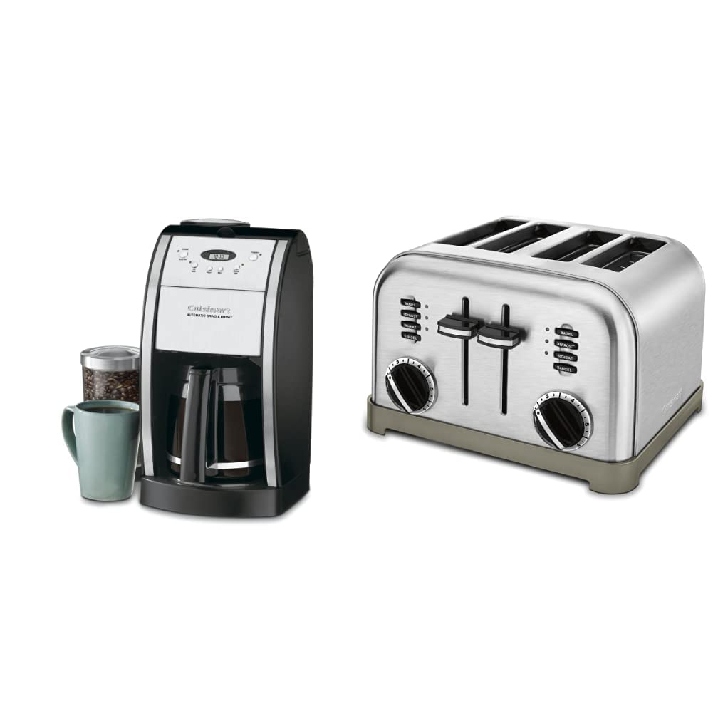 Premium Cuisinart Coffee Bundle - Grind & Brew Coffeemaker, Toaster Oven & Accessories Kit for Home & Office Use