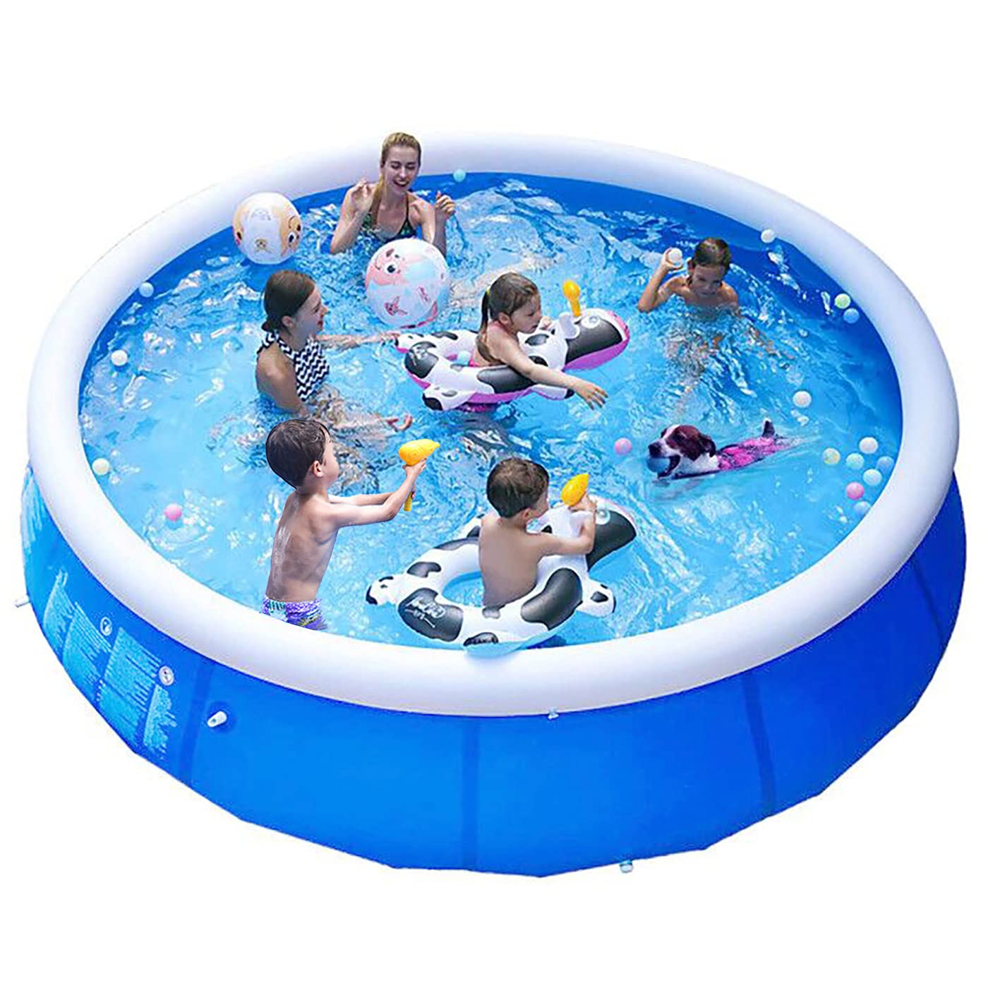 12ft X 30in Inflatable Swimming Pool for Adults & Kids - Portable Above Ground Outdoor Blow Up Pool with Top Ring - Perfect for Backyard, Garden, and Summer Parties