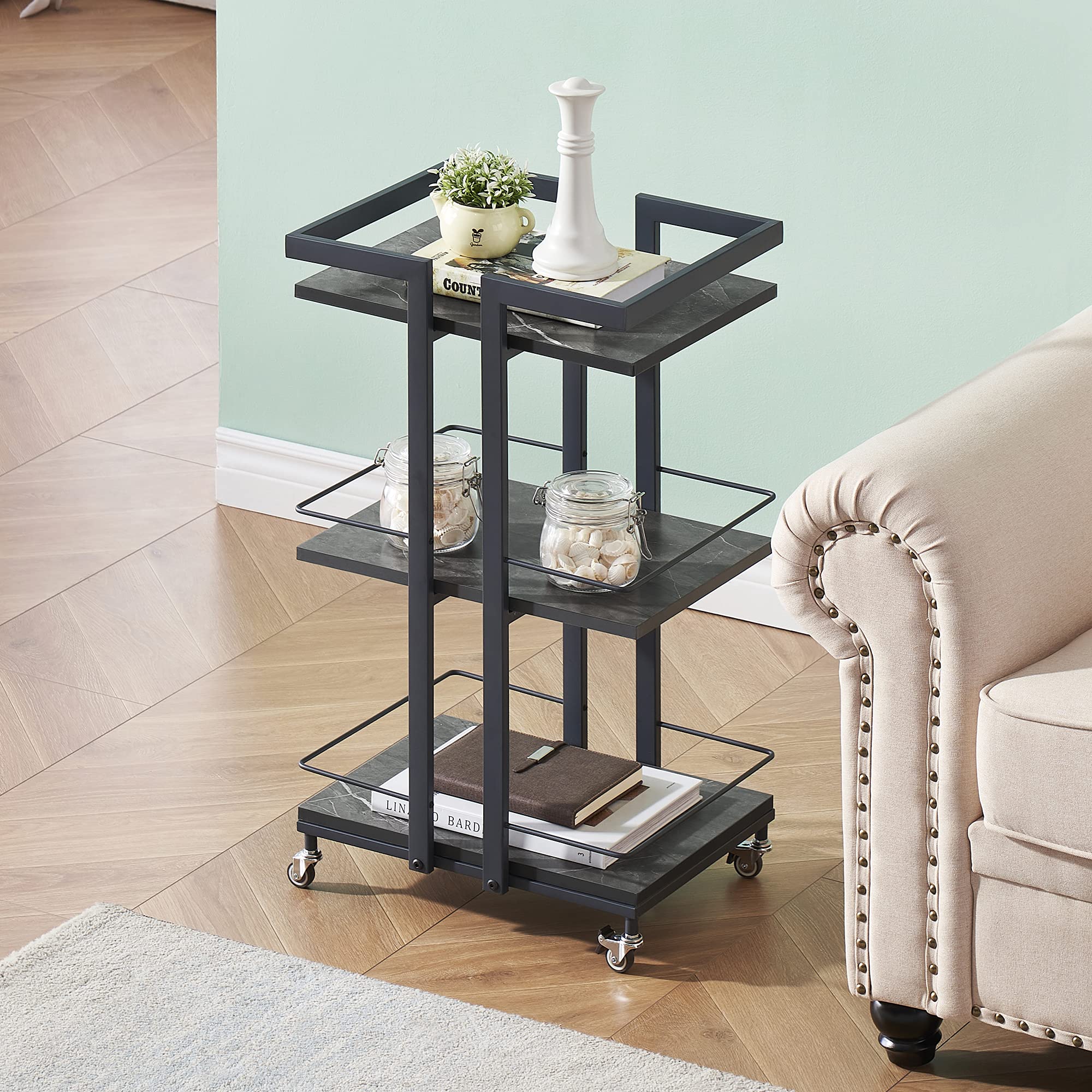 BarberPub Heavy-Duty Rolling Utility Cart - Metal Manicure Trolley with Wheels, Multi-Purpose Storage Rack for Salon, Barber Shop & Home Organization (Grey, Model 2033) - Perfect for Nail Tools, Hair Styling Equipment & Beauty Supplies Storage