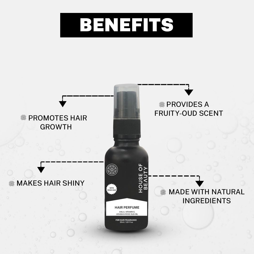 Premium Hair Perfume Spray with Arabian Oud - Infused with Amla, Bhringraj Extract & Vitamin E for All Hair Types | Unisex Fragrance (30ml) | Long-Lasting Scent for Daily Use, Special Occasions & Travel