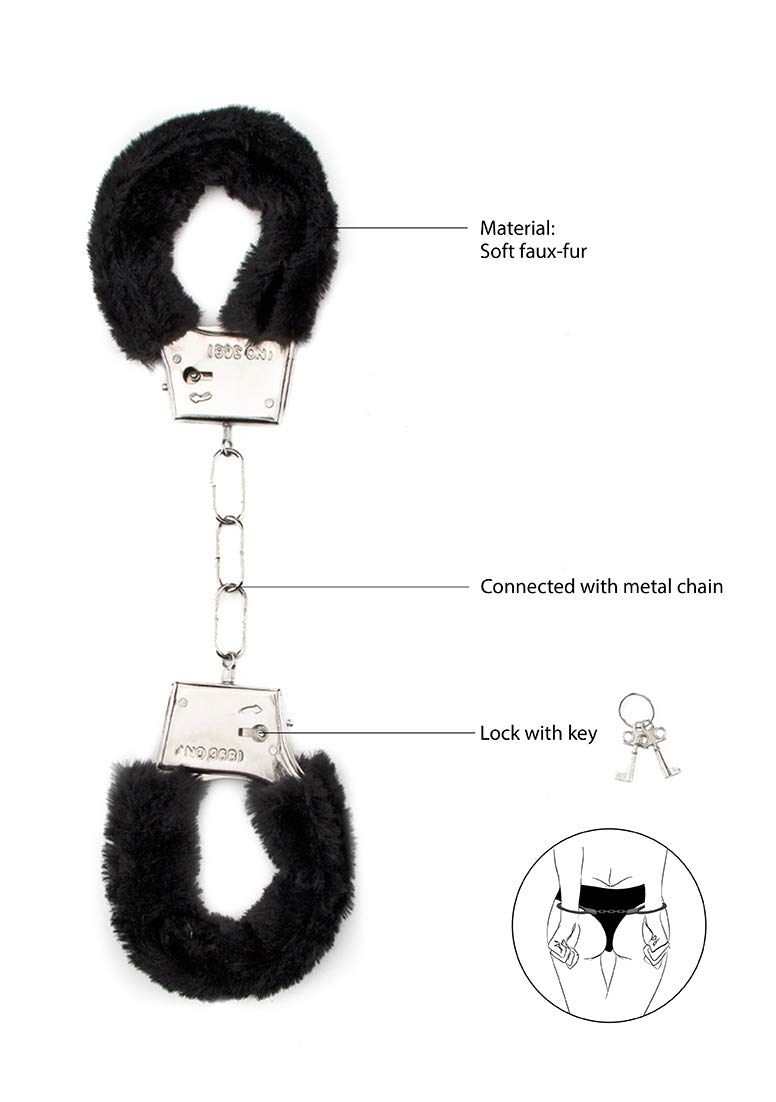 Furry Handcuffs - Soft & Playful Bondage Toy for Couples - Black - Perfect for Roleplay, BDSM & Spicing Up Your Love Life