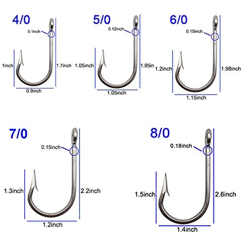 Big Game Fishing Hooks - Stainless Steel Ringed Tuna Hooks 10Pcs for Saltwater Fishing