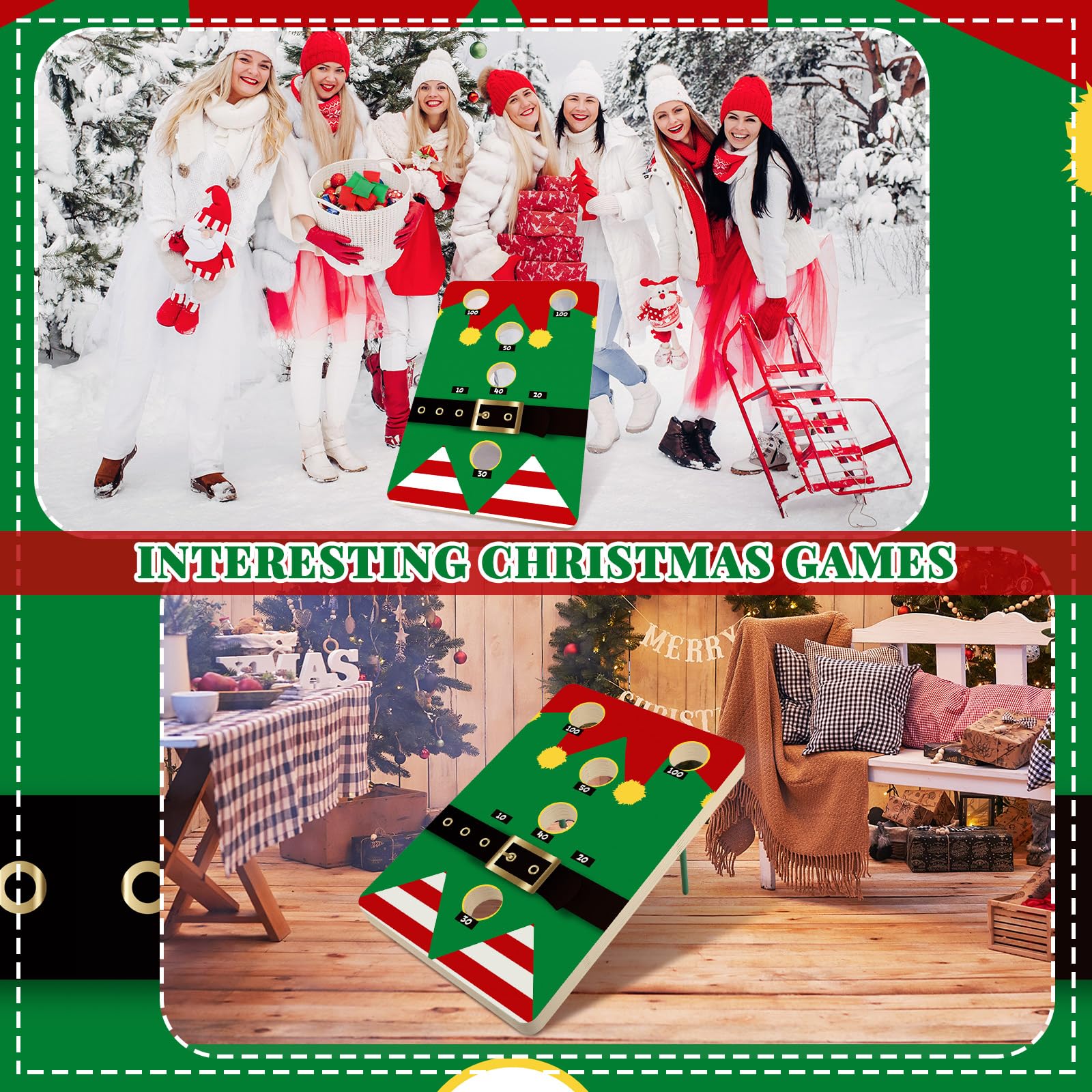 24 x 17 Inch Large Christmas Toss Game Set with 6 Bean Bags - Holiday Party Outdoor Games for Family, Beach & Yard Activities - Elf Themed Festive Fun (Perfect for Christmas Gatherings, Backyard Parties & Seasonal Celebrations)
