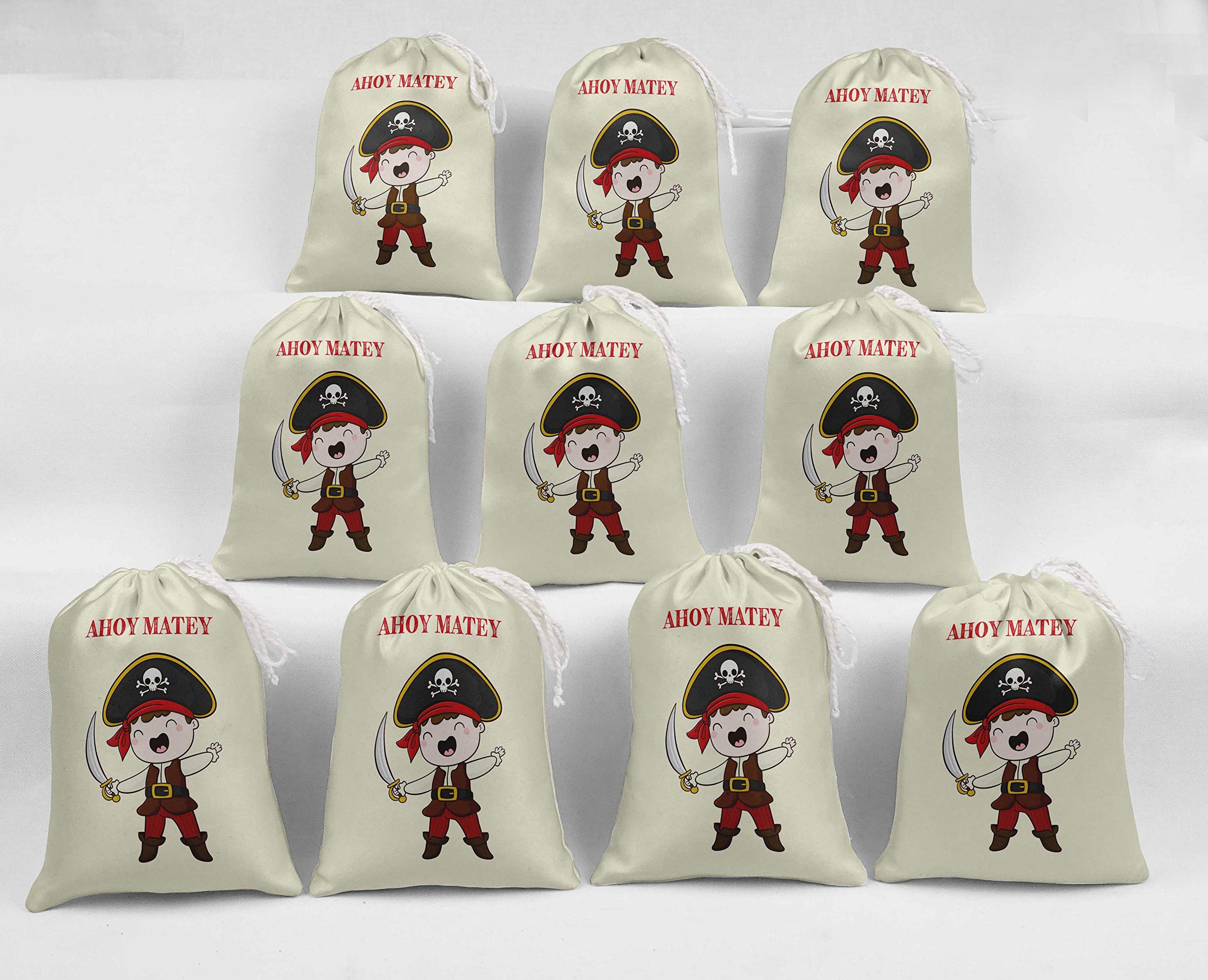 Ahoy Matey Birthday Party Favor Bags - 15 Pack White Pirate Theme Candy Pouches for Kids Party Supplies & Gift Bags | Perfect for Themed Parties, Baby Showers, and Treasure Hunt Favors
