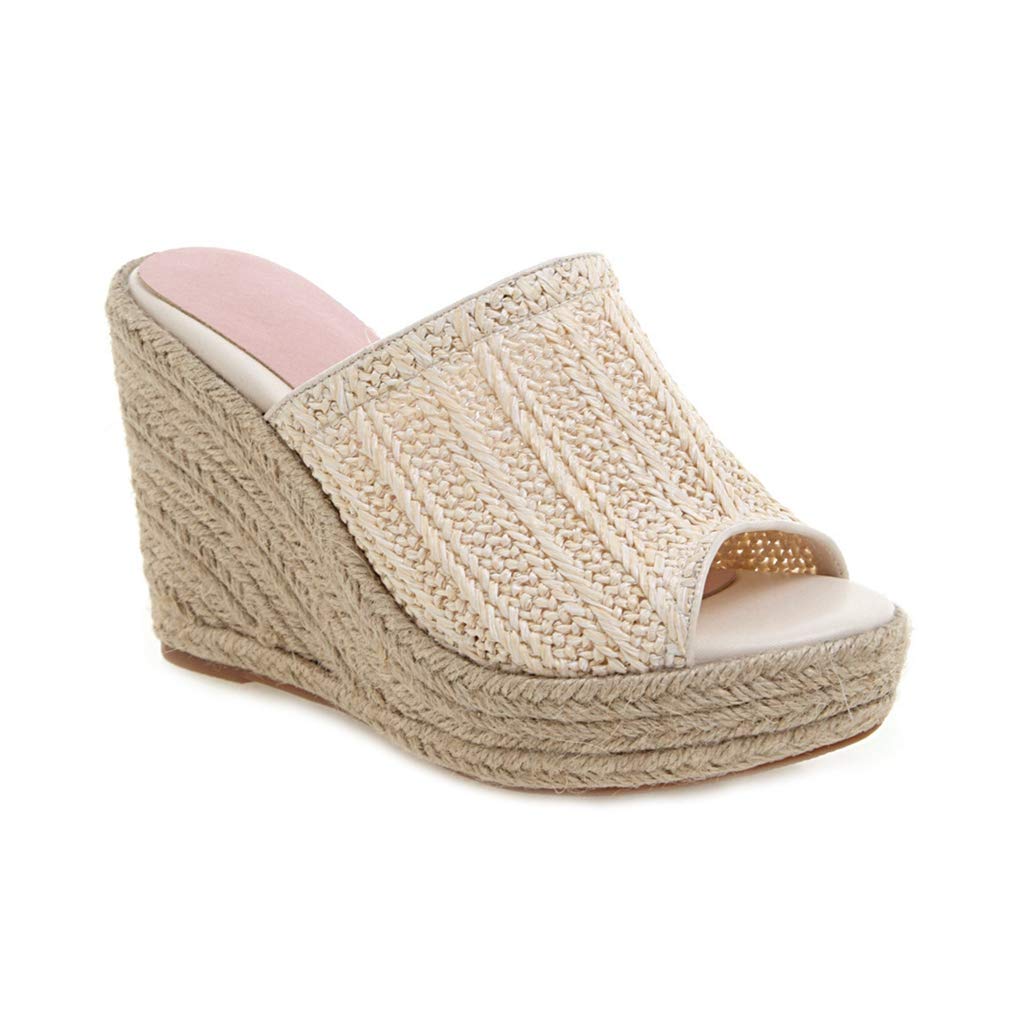 Women's Chunky High Heel Espadrille Wedge Sandals - Peep Toe Slip On Summer Platform Shoes for Beach, Vacation & Casual Outings