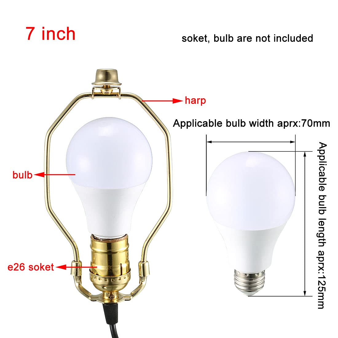 uxcell 7 Inch Polished Brass Lamp Harp Finial Holder Set (2Pcs) - Decorative Replacement Parts for Table & Floor Lamps - Perfect for Living Room, Bedroom, and Office Lighting