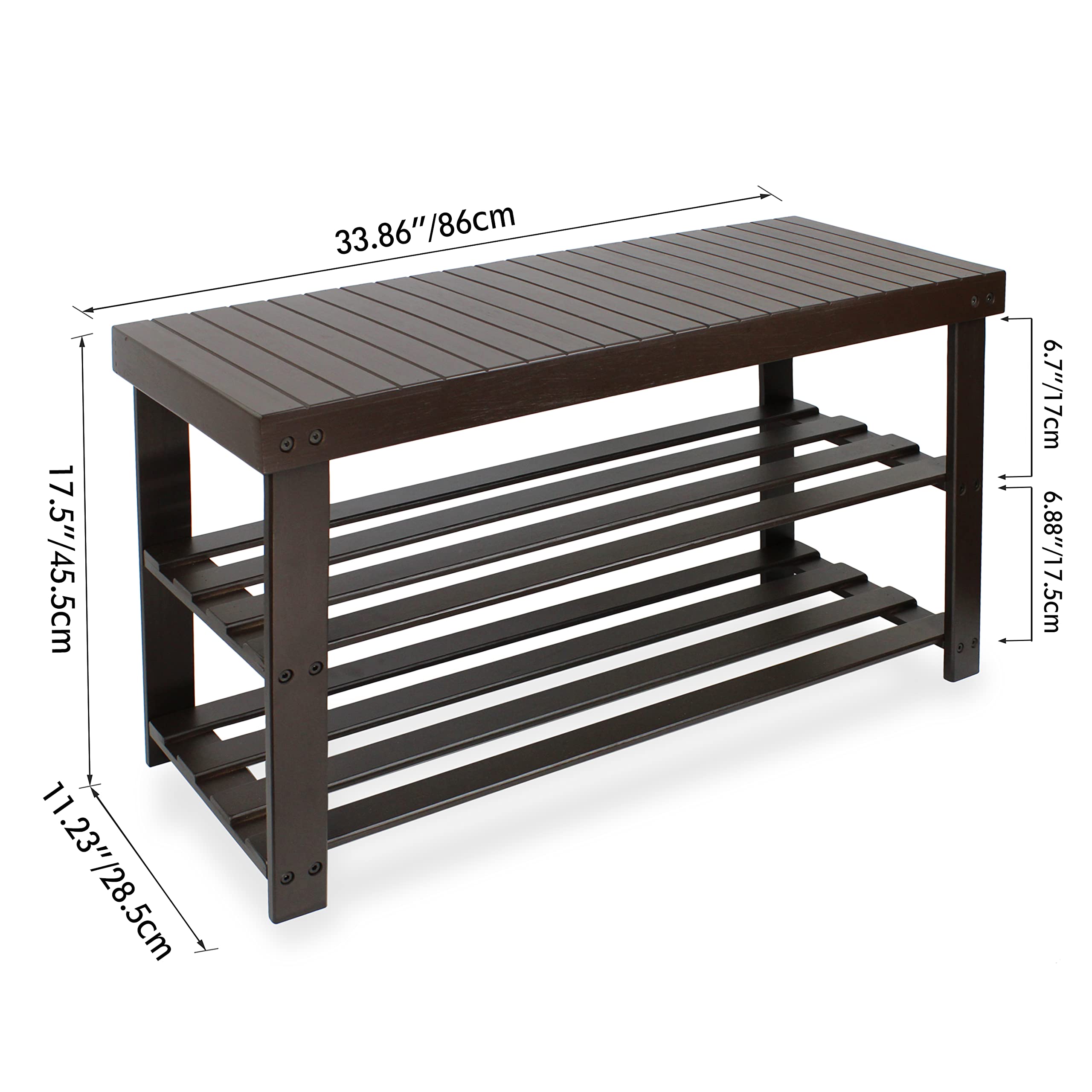 SMIBUY 3-Tier Bamboo Shoe Rack Bench - Sturdy Shoe Organizer & Storage Shelf for Entryway, Hallway, Bathroom, Living Room (Dark Brown) | Space-Saving Furniture for Small Apartments & Home Organization