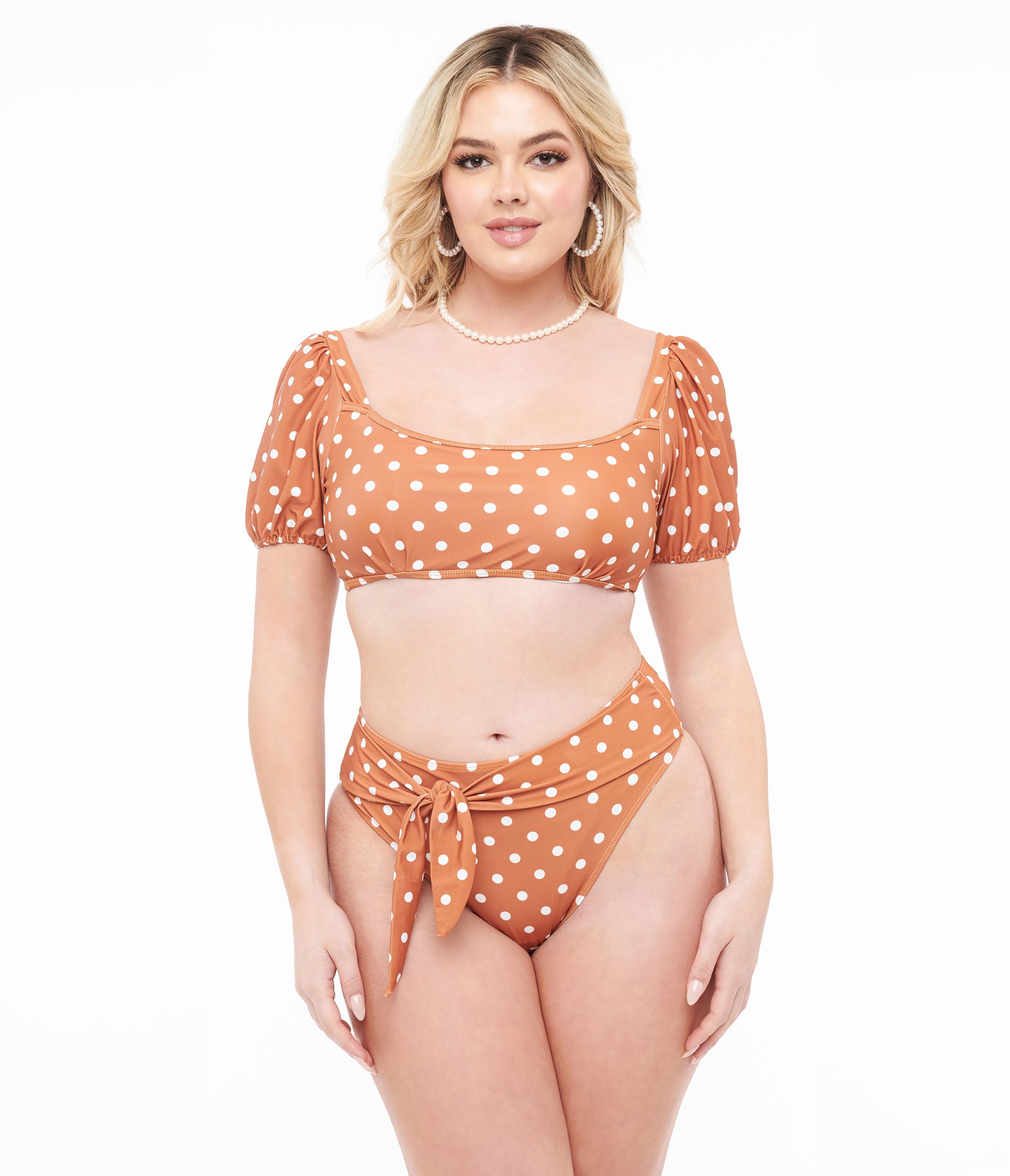 Brown & White Polka Dot Bikini Set - Women's Two Piece Swimsuit for Beach & Pool - Trendy Summer Swimwear for Vacation & Water Sports