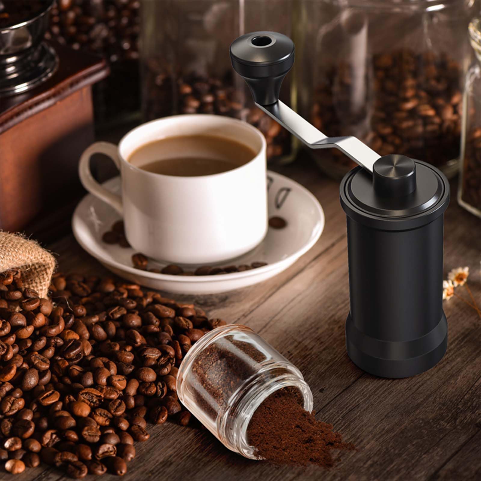 Premium Manual Coffee Grinder with Ceramic Burr - Adjustable Coarse to Fine Grind Settings, Portable Spice & Coffee Mill with Cleaning Brush - Perfect for Home Brewing, Travel, Camping & Outdoor Adventures
