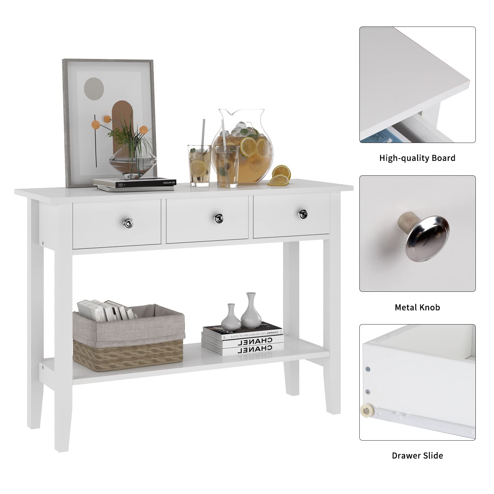 DlandHome White Console Sofa Table - 39.4 Inch Narrow Entryway Table with 3 Drawers & Storage Shelf, Hall Rack for Living Room, Foyer & Home Decor | Perfect for Small Spaces, Behind Sofa or Entryway Organization