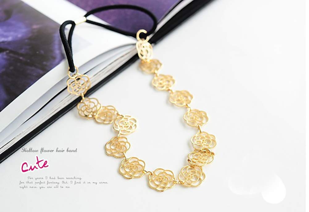 Fodattm 2PCS Sweet Rose Hollow Stretch Headbands - Women's Metal Hair Ropes & Hair Ornaments for Wedding, Party & Everyday Wear