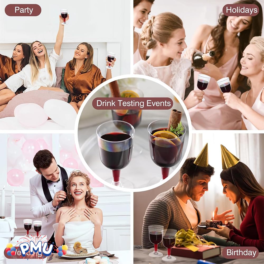 PMU 5 oz Clear Plastic Wine Glasses - 2 Piece Set (40/Pack, 6 Packs) - Shatterproof Cups for Parties, Picnics, Weddings & Outdoor Events