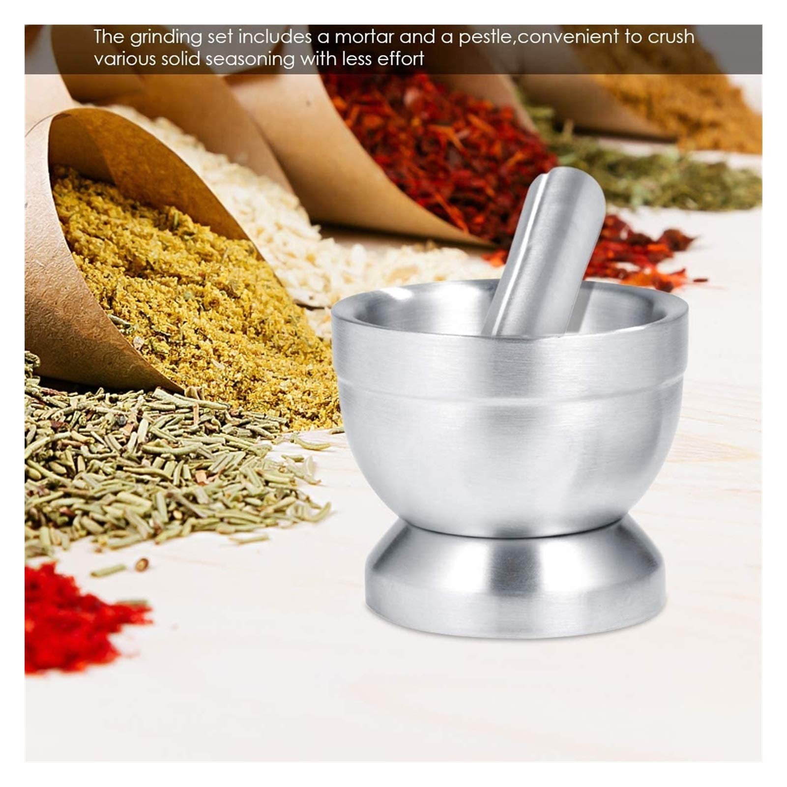 Premium Stainless Steel Mortar and Pestle Set - Spice Grinder & Pill Crusher with Anti-Slip Base, Ergonomic Grip for Easy Grinding - Perfect for Kitchen, Pharmacy, and Herbal Medicine Preparation