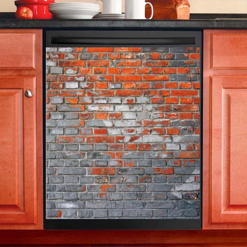 Brick Wall Dishwasher Magnet Cover - Reusable Vinyl Decal 23x26in for Kitchen Appliances