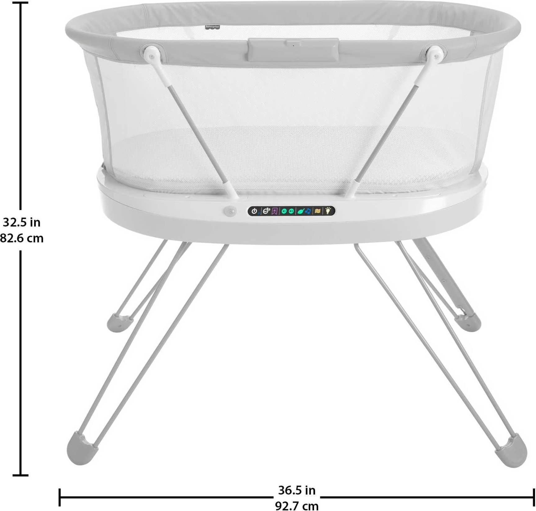 Fisher-Price Luminate Bassinet - Adjustable Bedside Crib with Soothing Music, Night Light, Gentle Vibrations & Sound Detection for Newborns & Infants | Perfect for Nursery, Bedroom Co-Sleeping & Late-Night Feedings