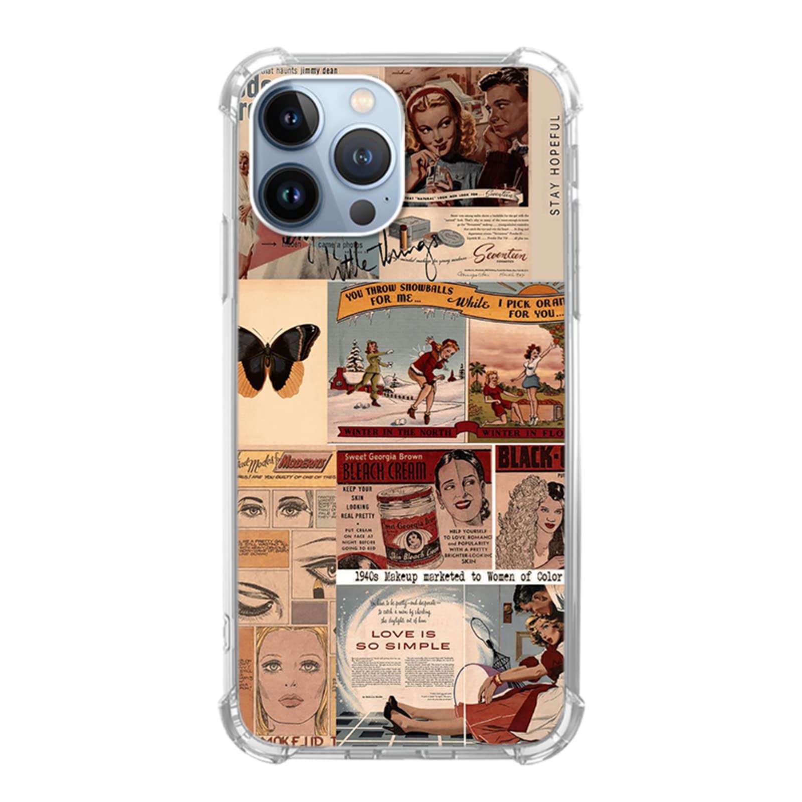 **Vintage Collage Art Phone Case for iPhone 13 Pro Max - Aesthetic Retro TPU Bumper Cover for Women & Men | Trendy Protective Case for Daily Use, Travel & Gifts**