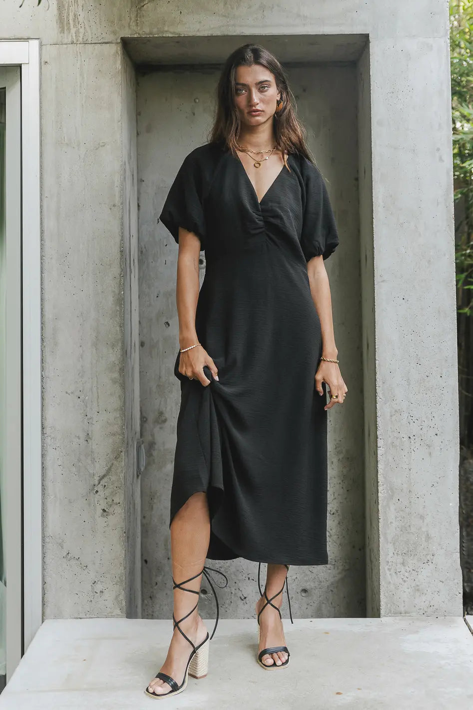 Maeve Black Midi Dress - Elegant & Flattering Women's Dress for Office, Party & Special Occasions | FINAL SALE