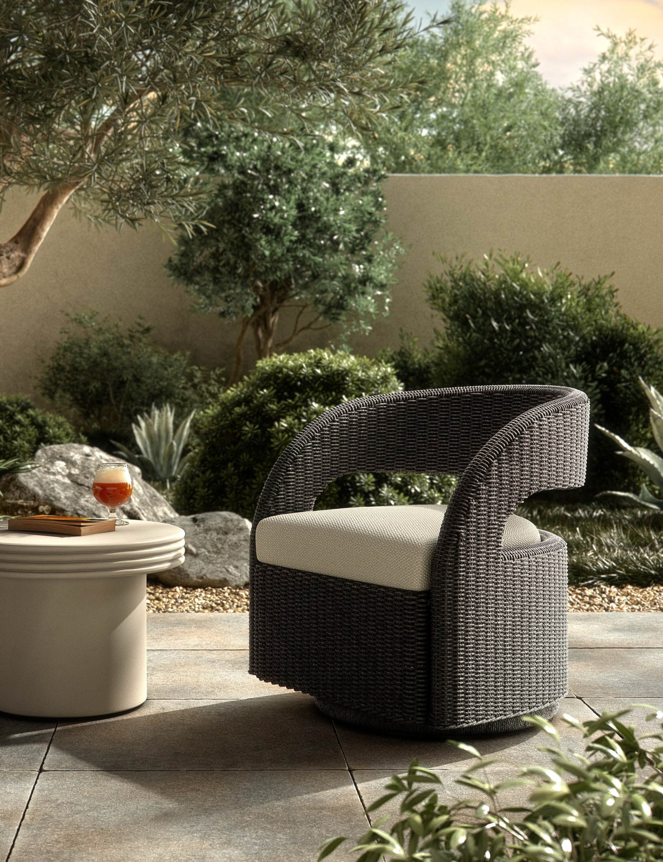 Delacroix Indoor Outdoor Swivel Chair - Patio, Garden, Poolside & Living Room Comfortable Seating Furniture