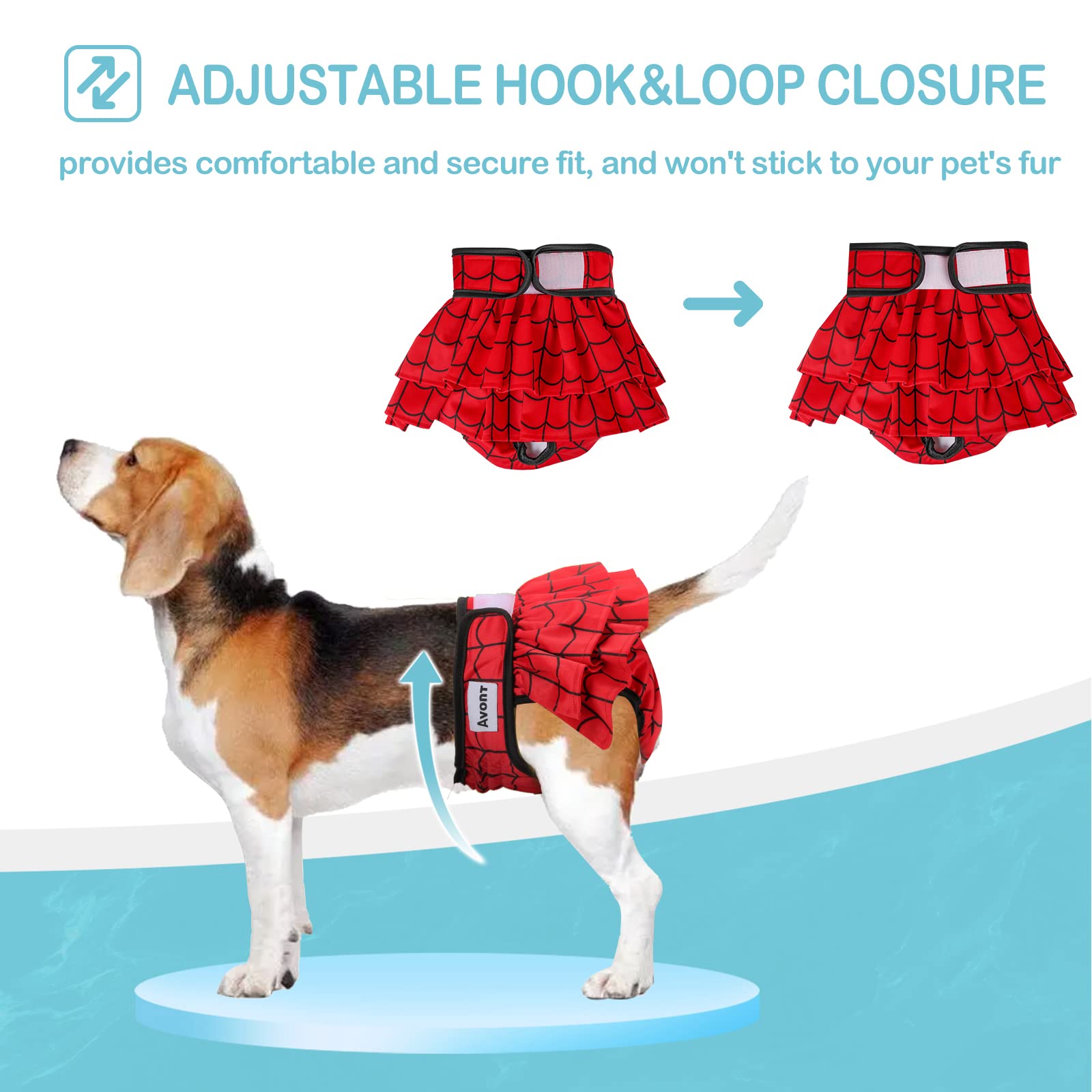 Avont 3 Pack Washable & Reusable Dog Diapers for Female Dogs (S/8-13.5
