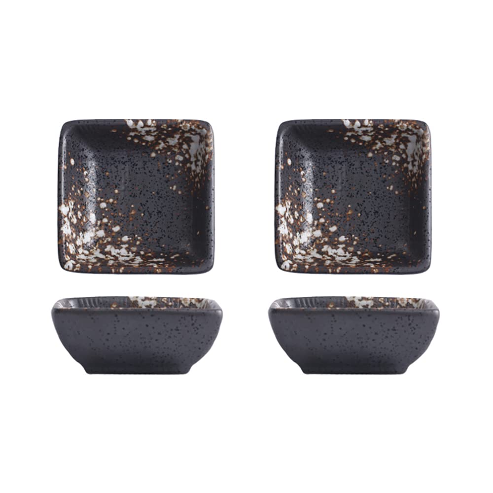 Japanese Style Square Porcelain Side Dish Bowls - Black & White / Black & Brown (Set of 4) - Perfect for Soy Sauce, Dipping Sauces, Seasonings, Sushi, and Asian Cuisine