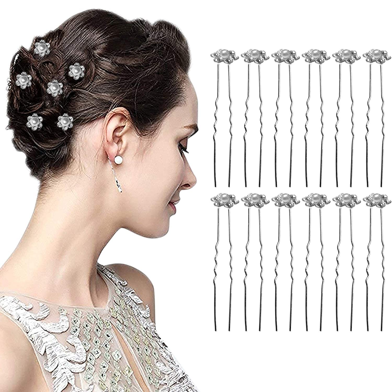 Elegant Rhinestone Hair Bun Pins for Women - 12-Piece Set of Stylish Crystal Hair Clips | Perfect for Parties, Weddings, and Everyday Hairstyling