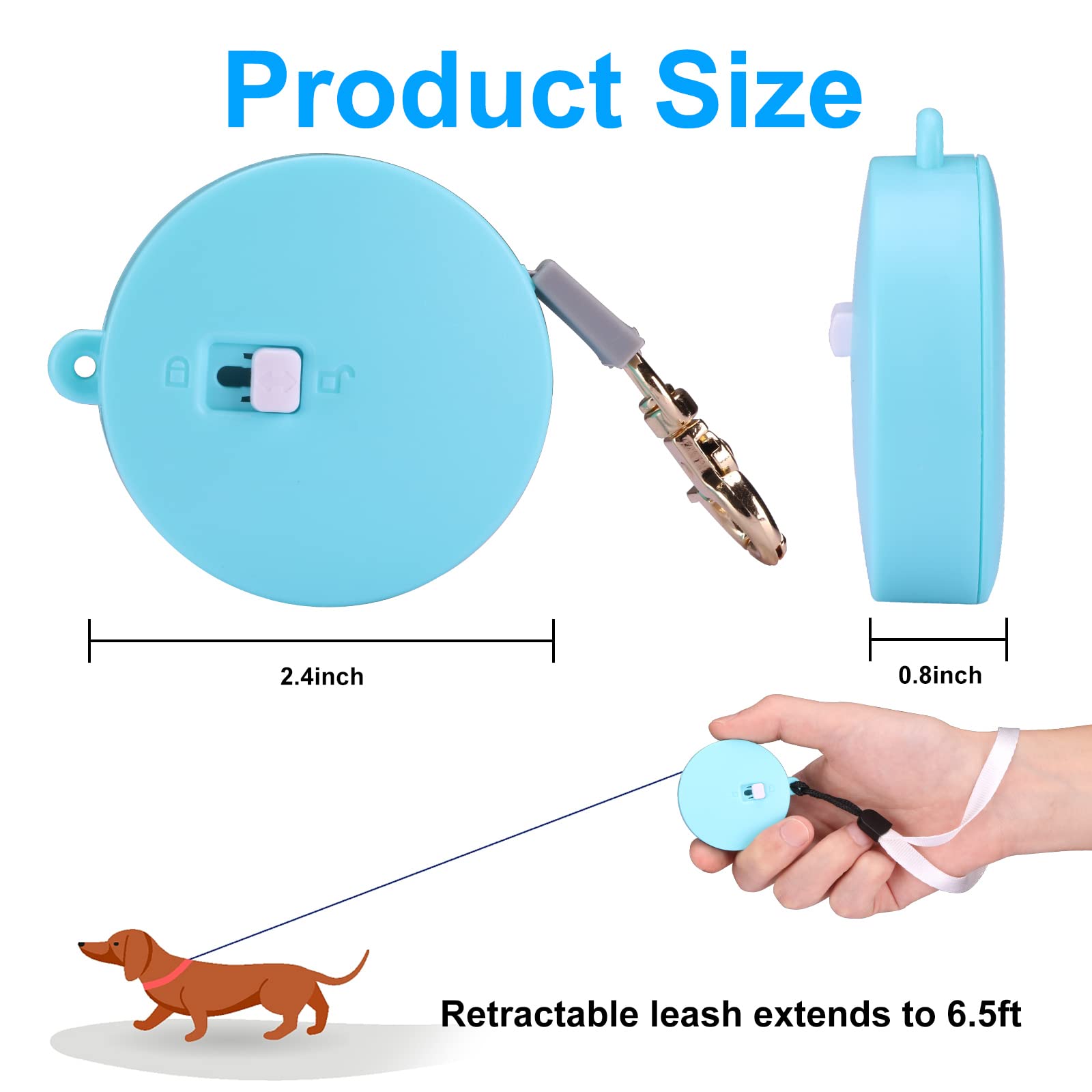 Retractable Dog Leash for Small Dogs & Cats up to 11lbs - 6.5ft Anti-Pull Nylon Tape Leash with Wrist Strap & One-Hand Brake - Hands Free, Portable Walking Leash for Puppies & Kittens (Blue Round) - Perfect for Daily Walks, Jogging & Outdoor Adventures