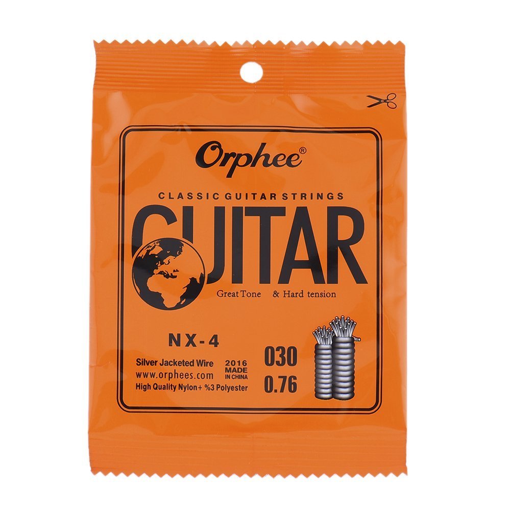 10-Pack NX35 Clear Nylon Core Silver Plated 4th D String for Classical Guitar - 0.030