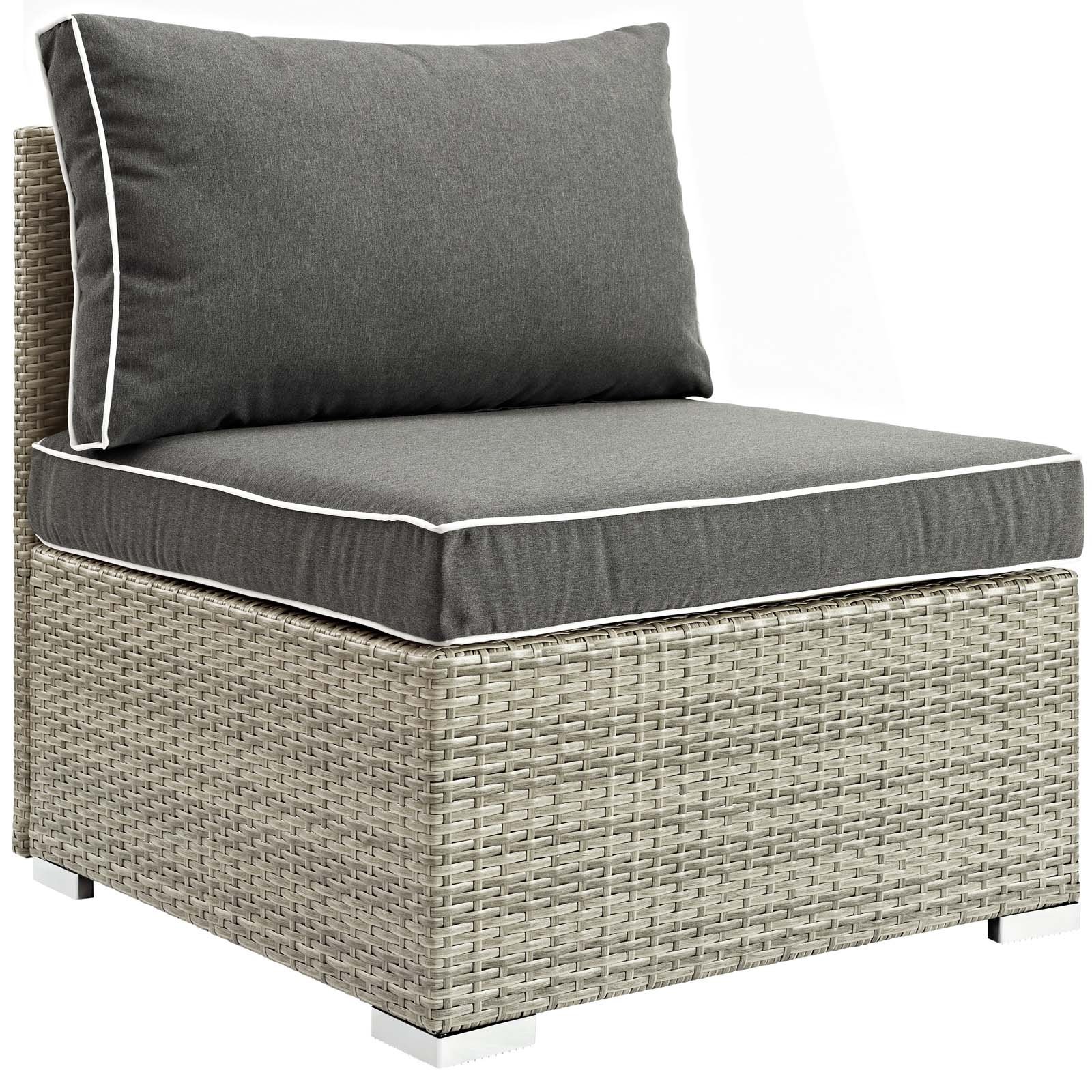 Modway Repose Wicker Rattan Outdoor Patio Armless Sectional Sofa Chair with Cushions - Light Gray Charcoal - Perfect for Backyard, Poolside & Garden Relaxation