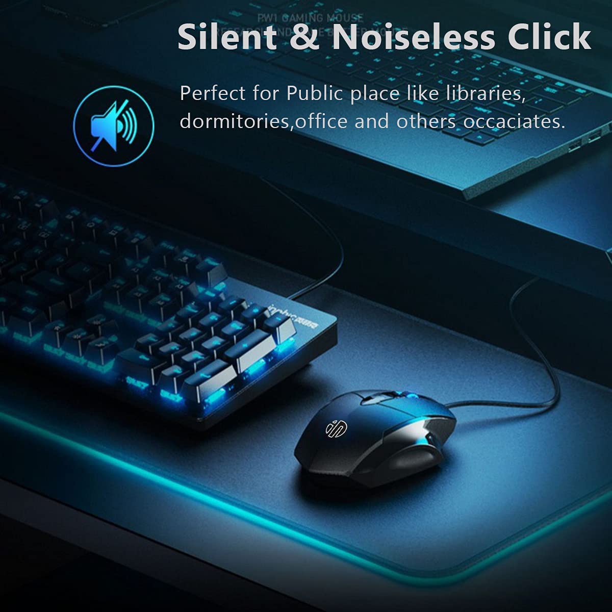 Silent USB Wired Mouse - 3-Button Ergonomic Optical Mouse for PC, Mac, Laptop - Perfect for Office & Home Use