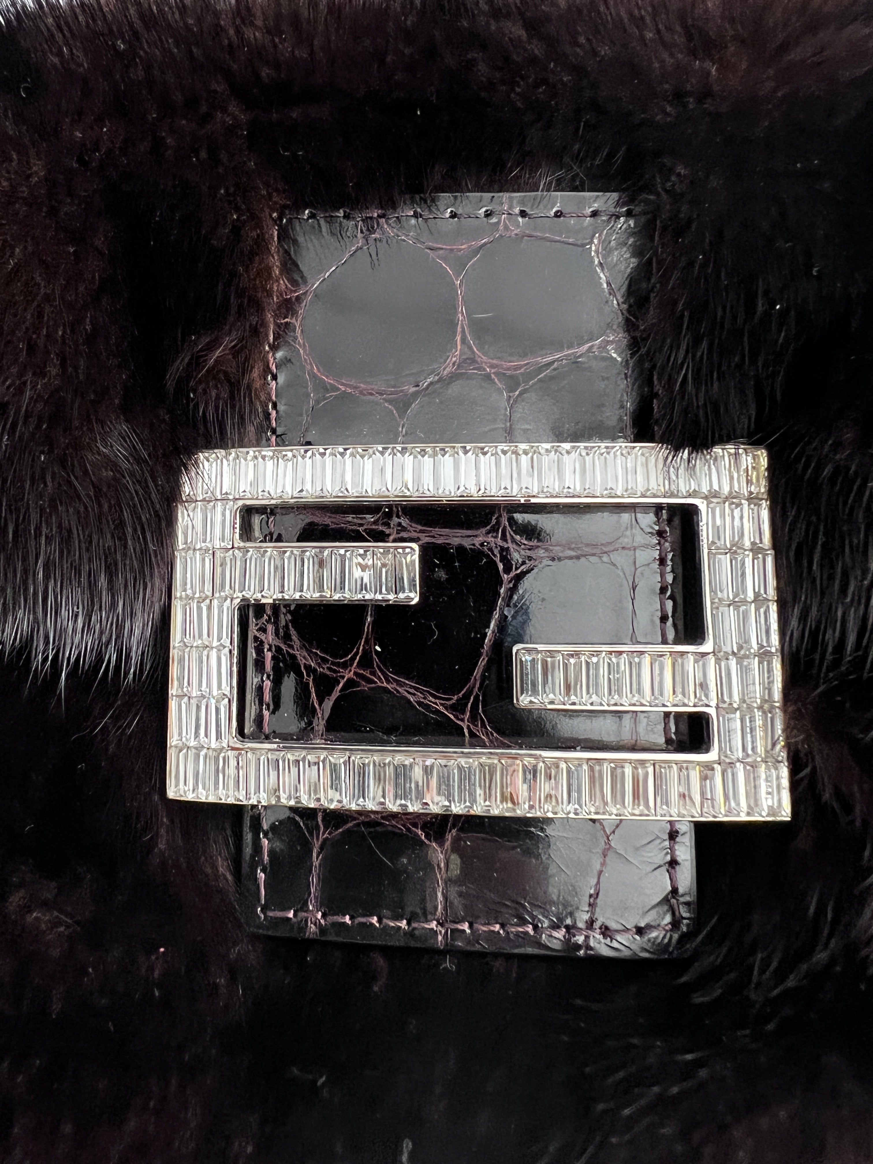 Vintage Fendi Brown Mink Fur Mini Baguette Bag - Luxury Designer Crossbody Purse for Women, Perfect for Evening Parties & Special Occasions