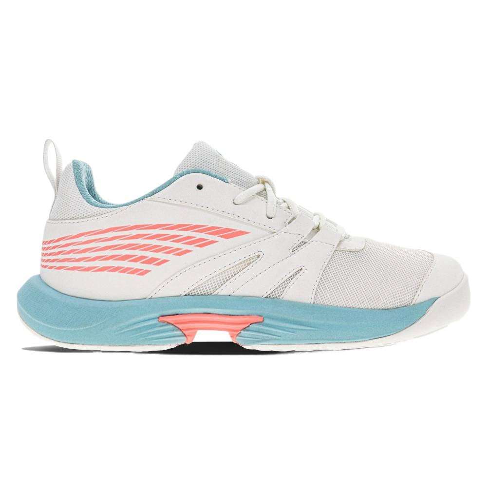 K Swiss SpeedTrac Junior Tennis Shoes for Boys & Girls - Lightweight White/Nile Blue Court Sneakers for Kids Tennis Training & Match Play