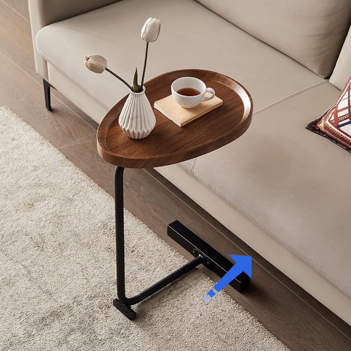 Gdrasuya10 Small C-Shaped Sofa Side Table - 18x12 Inch Almond End Table with Tray Top for Living Room, Bedroom, Office - Perfect for Coffee, Books, Lamps & Home Decor