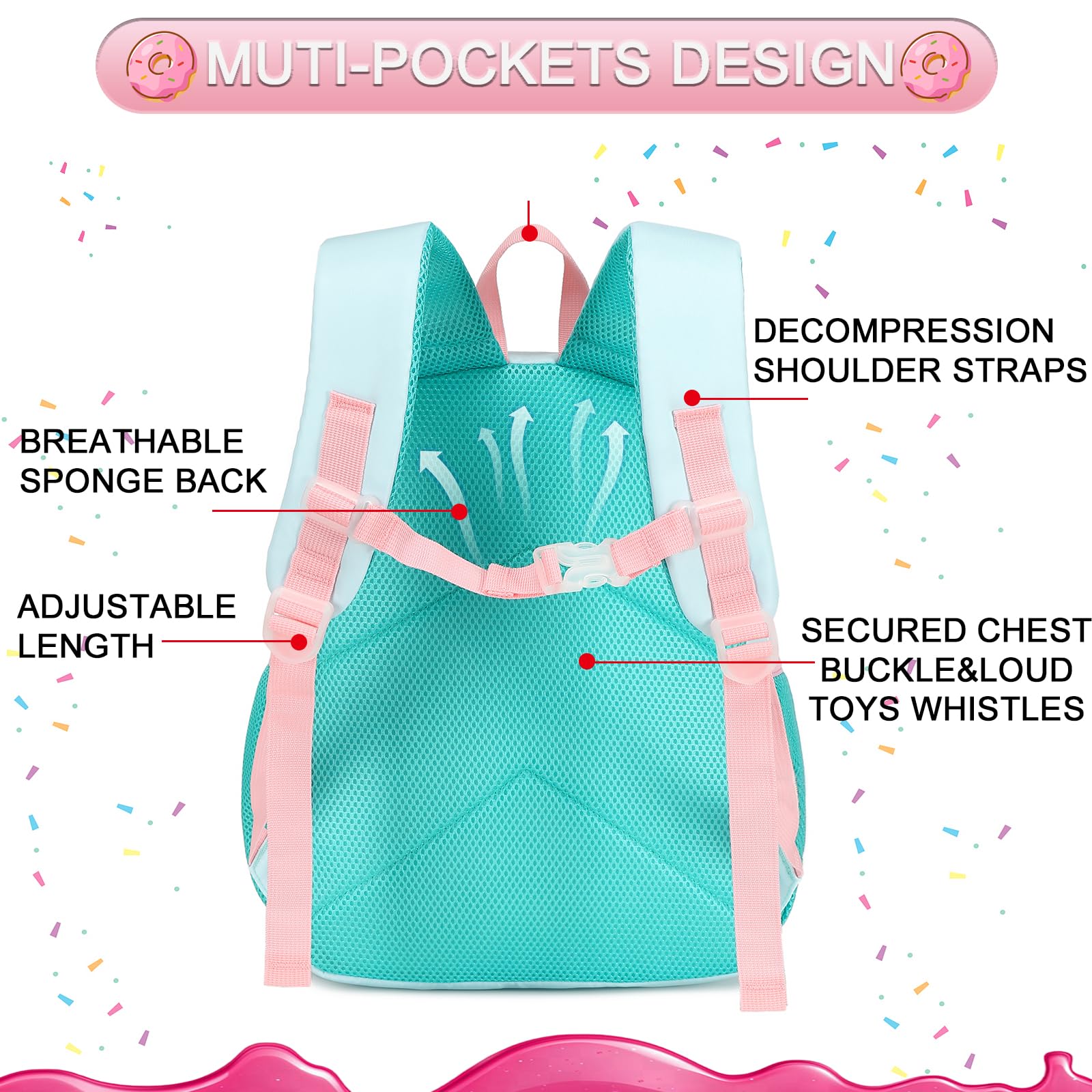 BTOOP Kids Backpack for Girls - Ice Cream Design School Bag for Preschool & Kindergarten