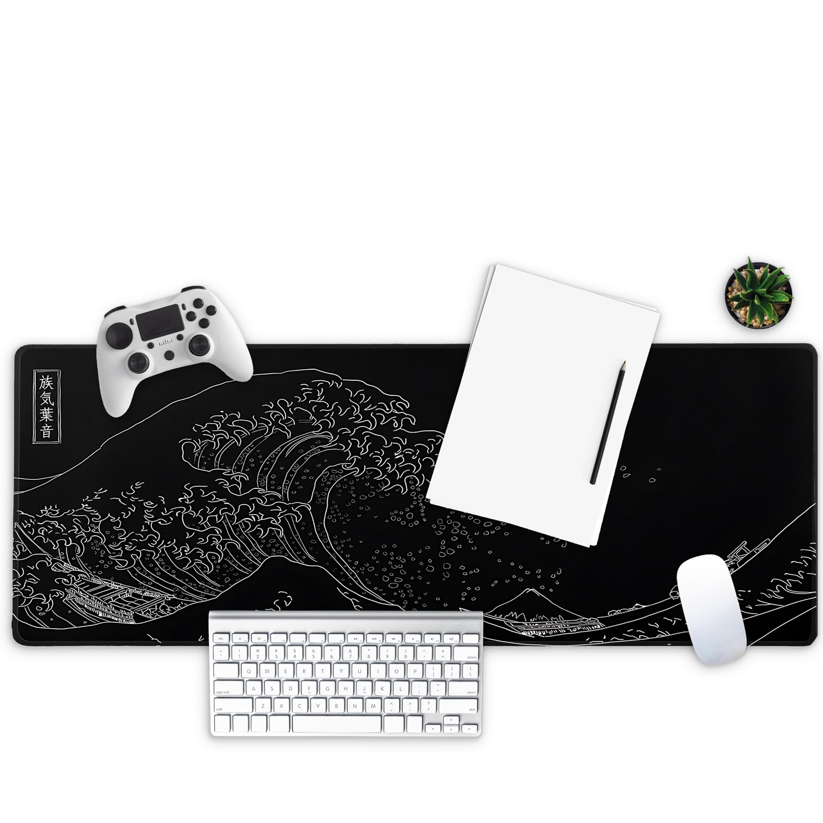 Extra Large Gaming Mouse Pad 31.5 x 11.8 Inches - Extended Non-Slip Mouse Mat with Stitched Edges for Keyboard & PC Desk - Anime Design Black Wave for Gamers & Office Workers - Perfect for Esports, Streaming & Home Office Setup