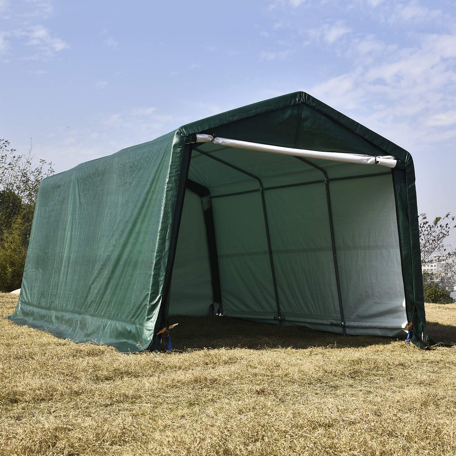 10x15ft Portable Carport Shelter - Outdoor Car Garage Canopy for Cars & Storage | Green