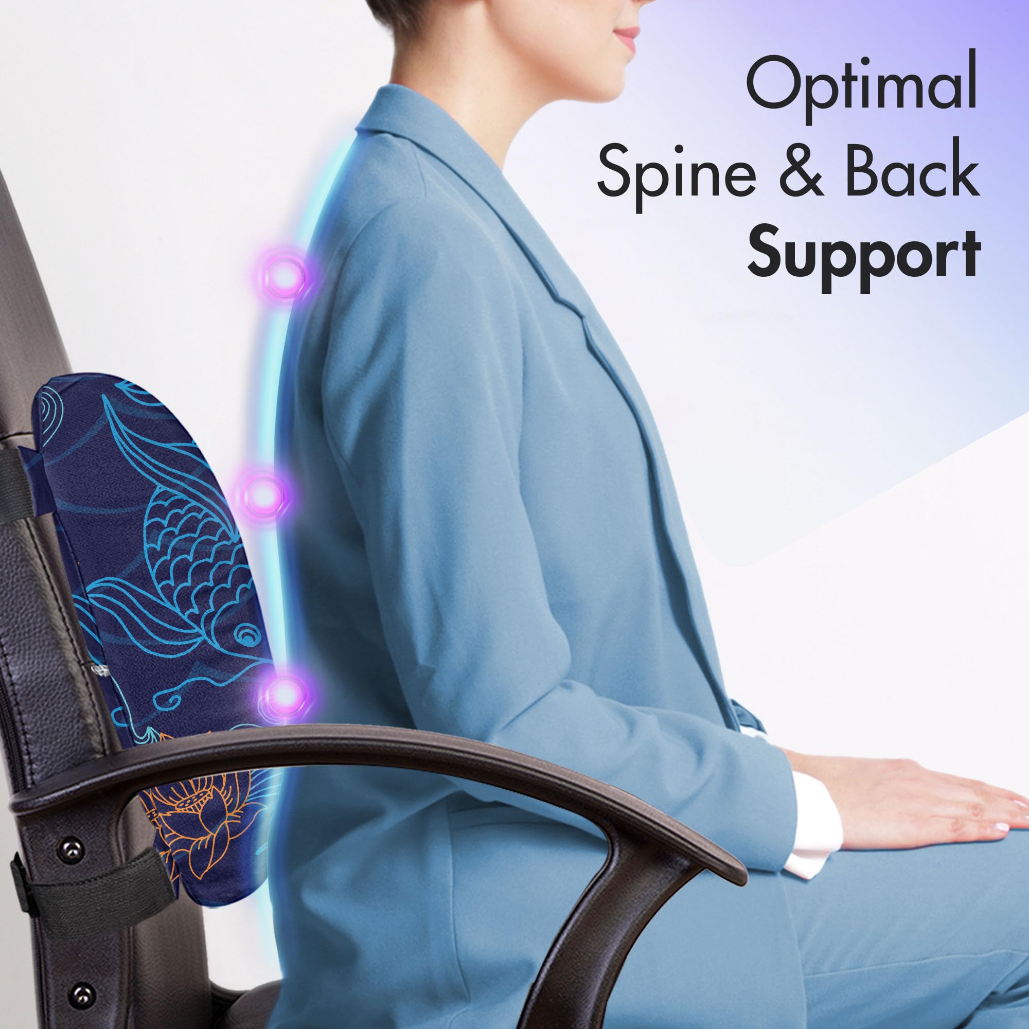 Ambesonne Koi Fish Lumbar Support Pillow - High Density Foam for Office Chair & Car Seat - 14x13 Inch Royal Blue Aqua Orange - Perfect for Back Pain Relief at Work or Long Drives