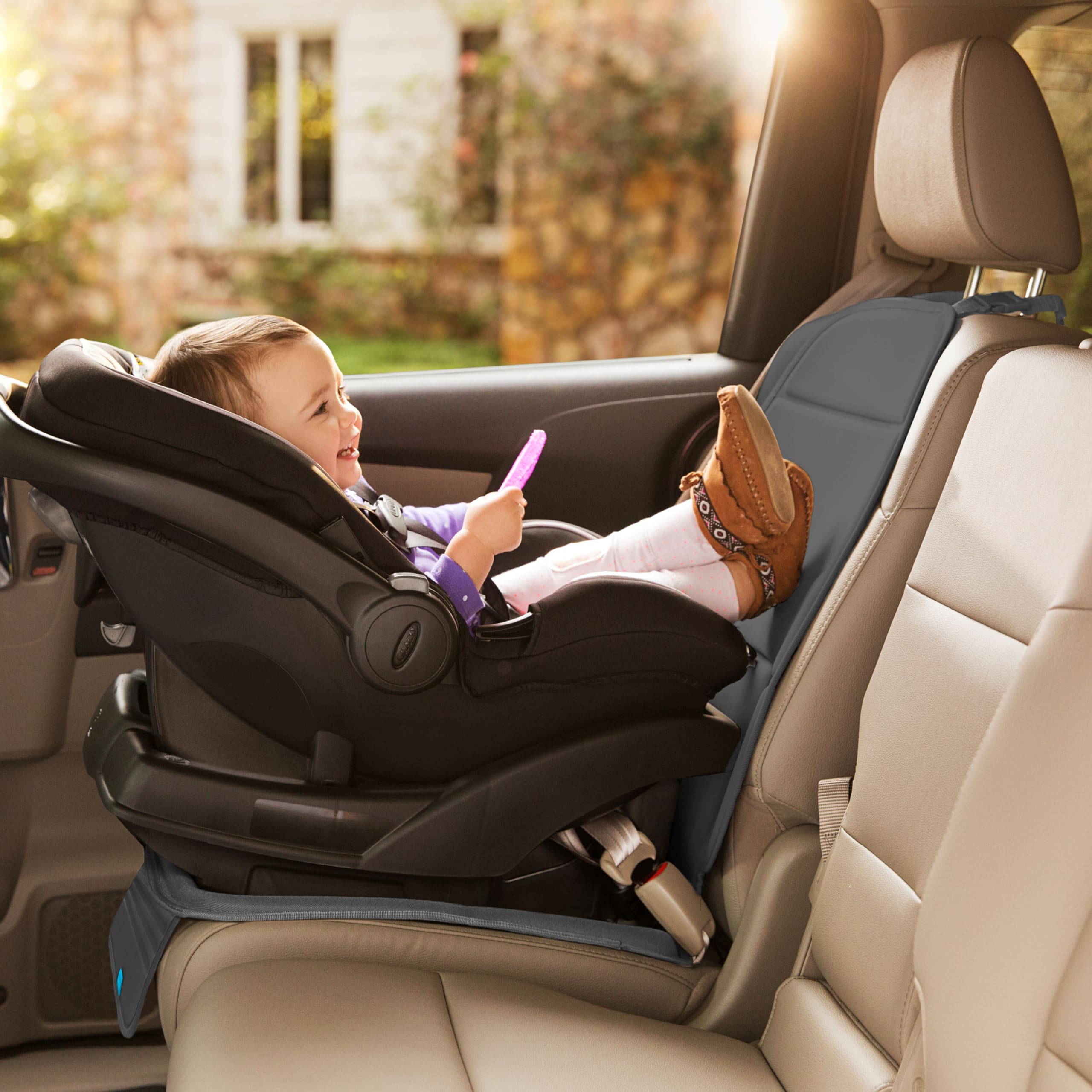 **Munchkin Car Seat Cover & Baby Backseat Mirror Set - Elite Seat Guardian Protector for Under Car Seats & Toddler Booster Seats, Pivot 360° Adjustable Auto Mirror for Rear-Facing Car Seats - Perfect for Safe & Comfortable Family Travel**
