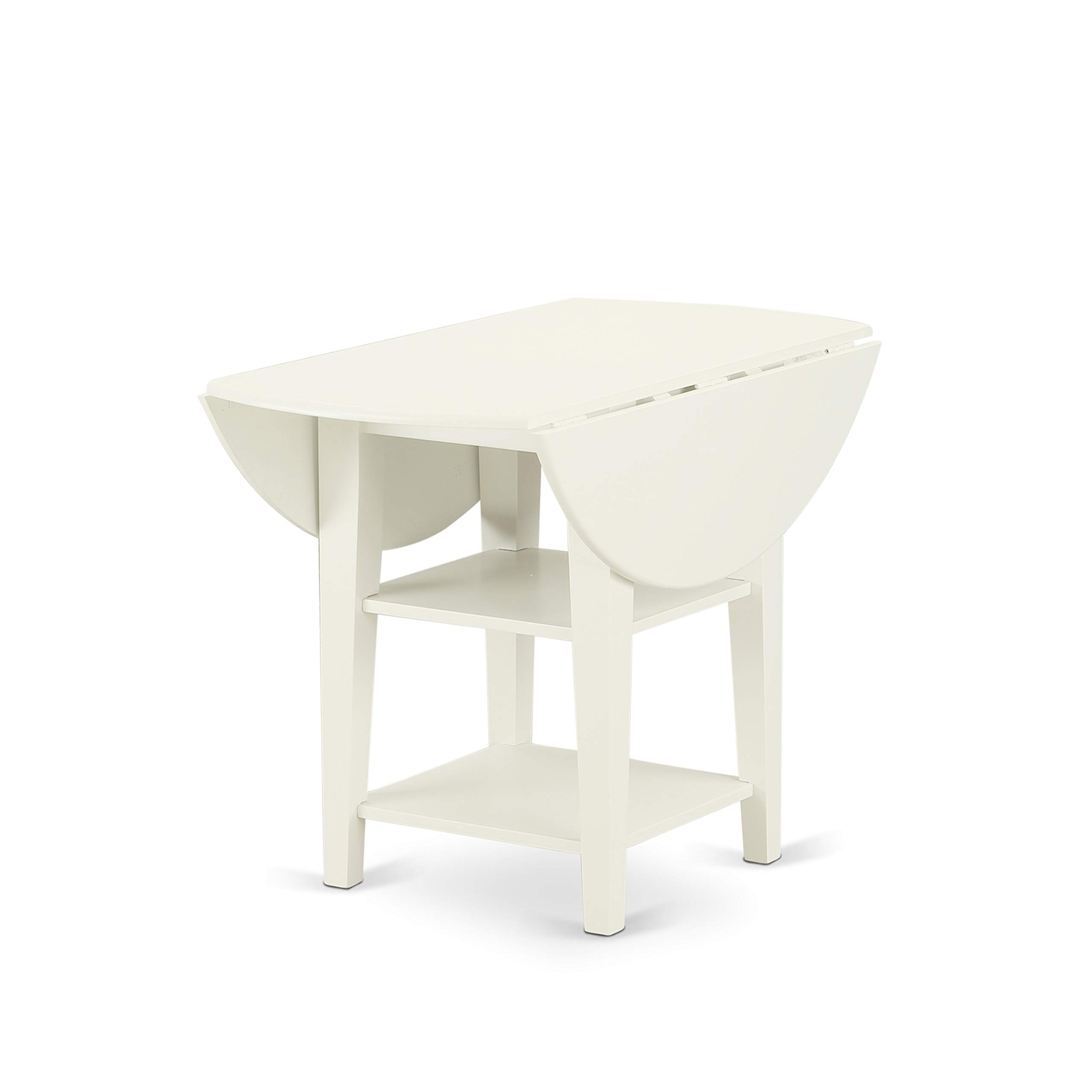 East West Furniture SUVA5-LWH-W 5-Piece Round Dining Table Set for 4 with Drop Leaf & Storage Shelves - 42x42 Inch Linen White Kitchen Table & Chairs - Perfect for Small Spaces, Breakfast Nooks & Cozy Family Meals